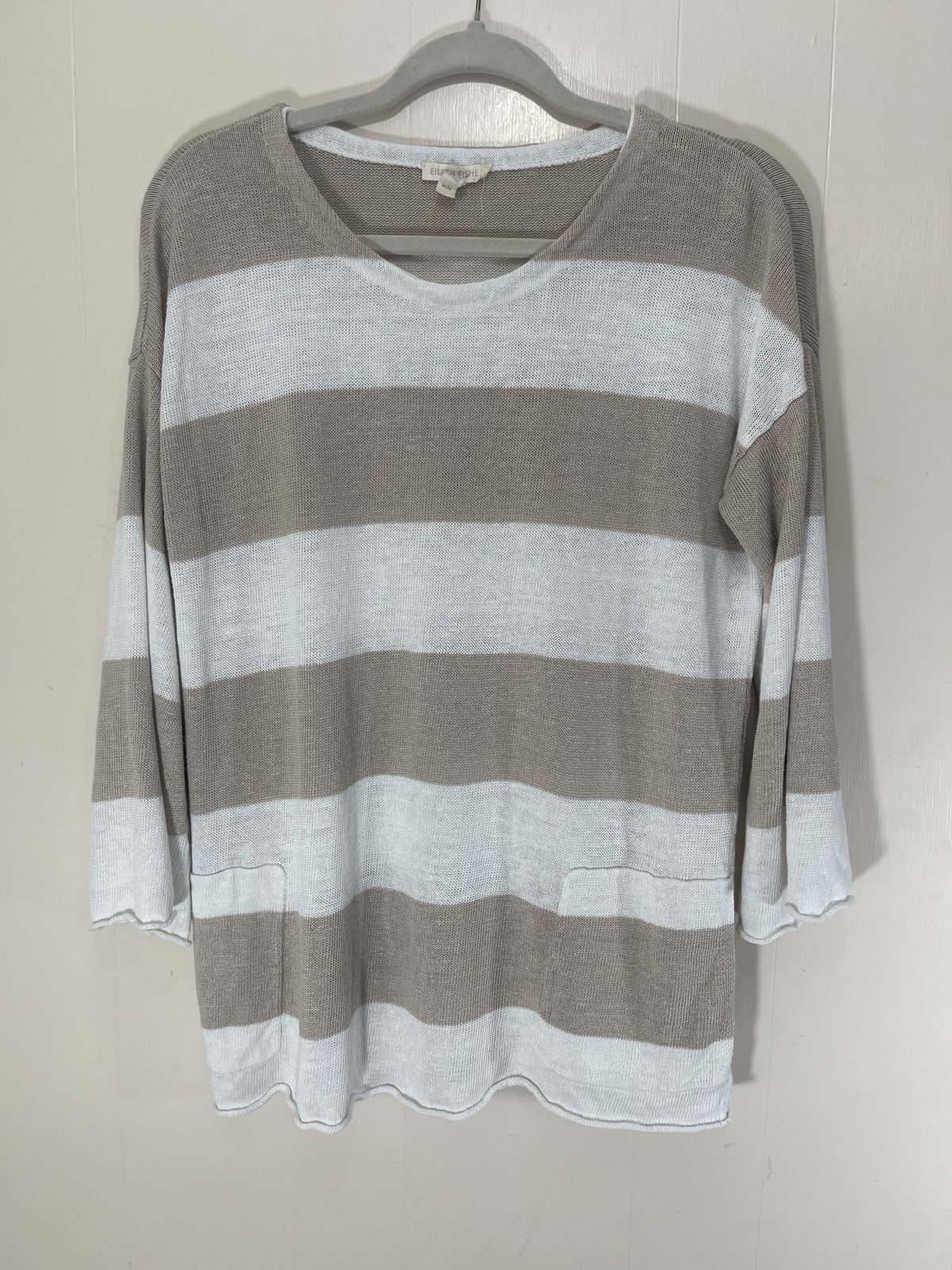 Eileen Fisher Organic Linen Knit Striped Sweater Top Women’s Size Medium
