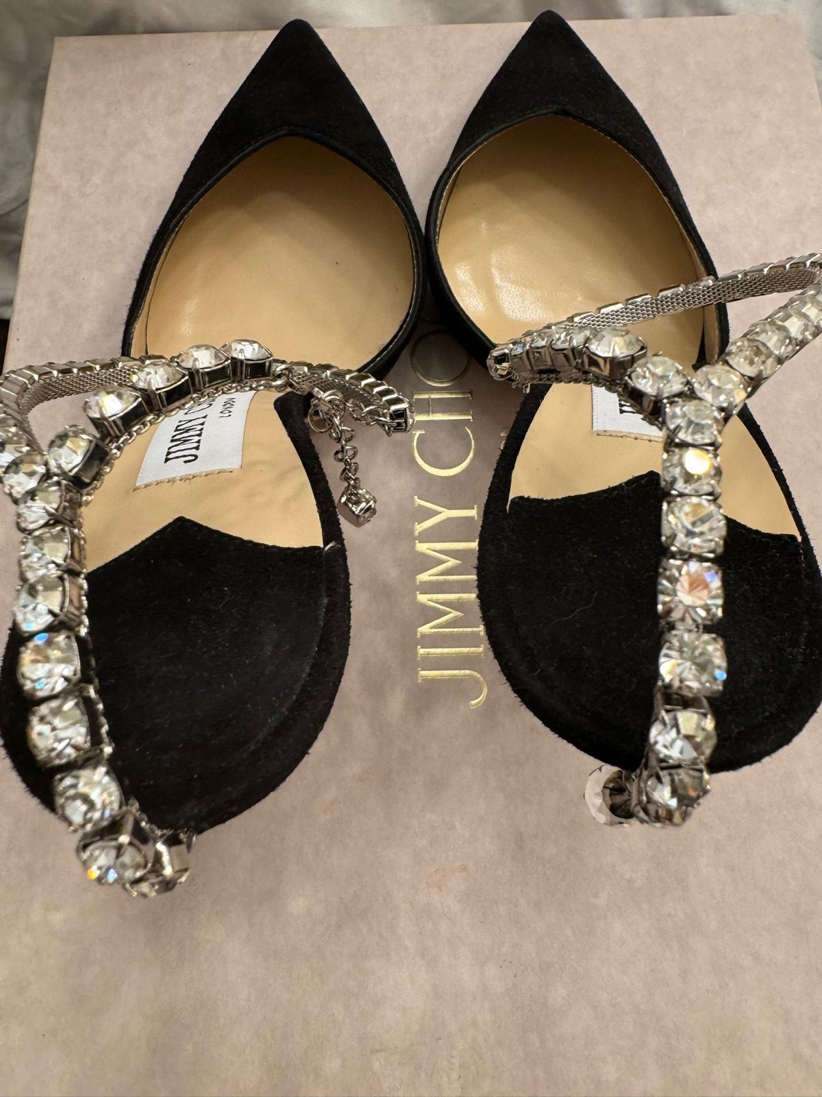 Jimmy choo Saeda 100 Black Suede Pumps with Crystal