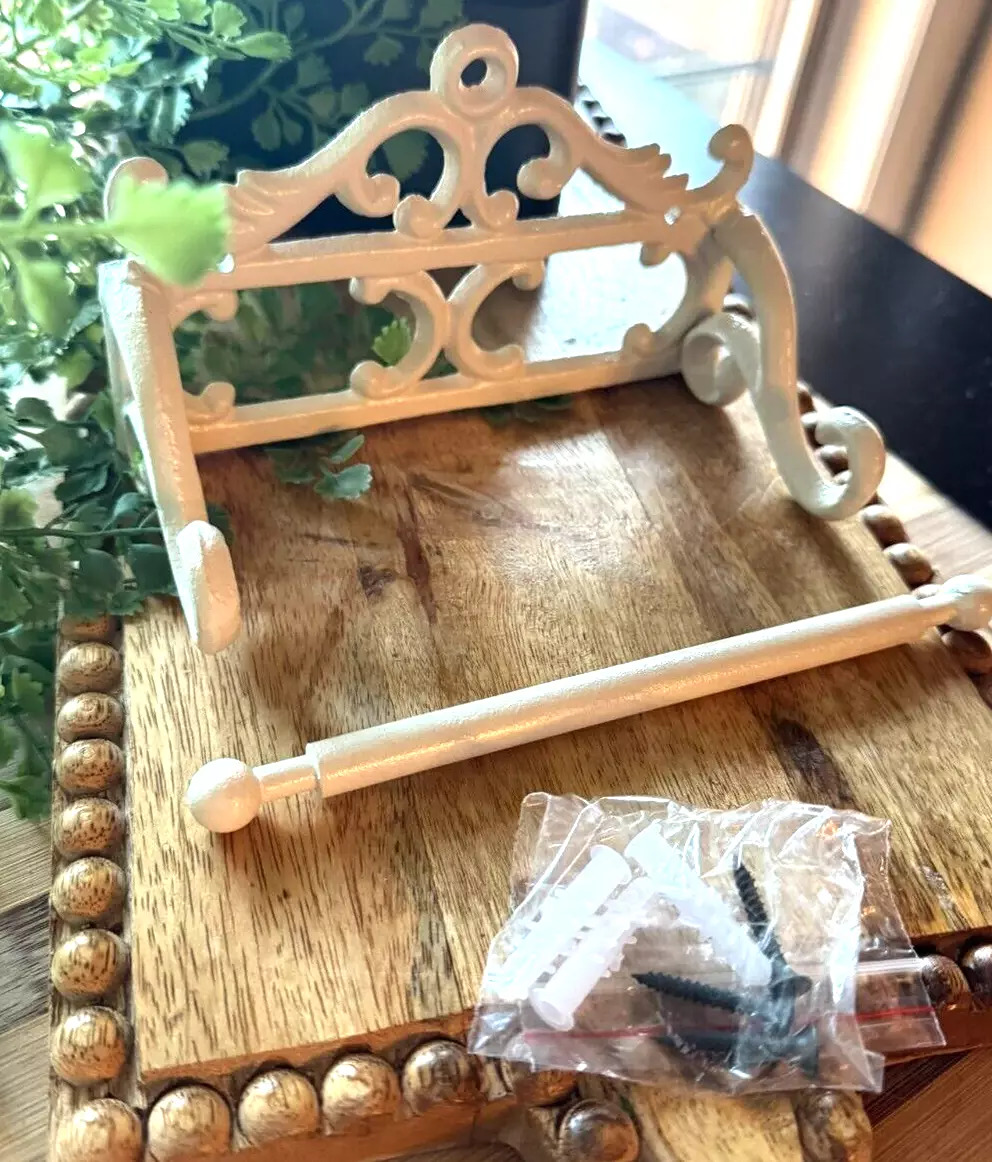 Vintage-White Cast Iron Rustic Metal Classic Toilet Paper Holder Roll Tissue NEW