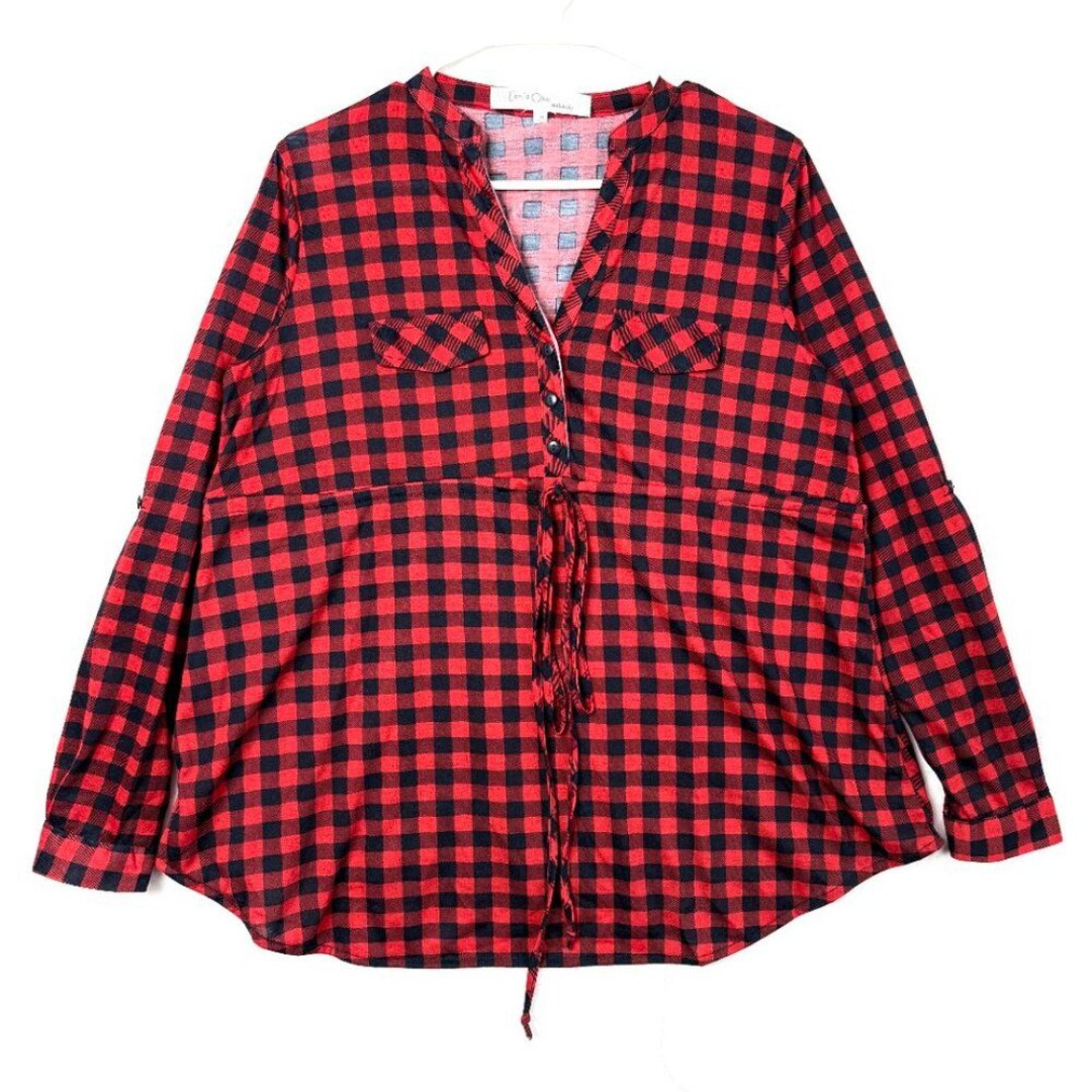 Eden & Olivia Anthropologie Plaid Blouse Top Womens Maternity M Red