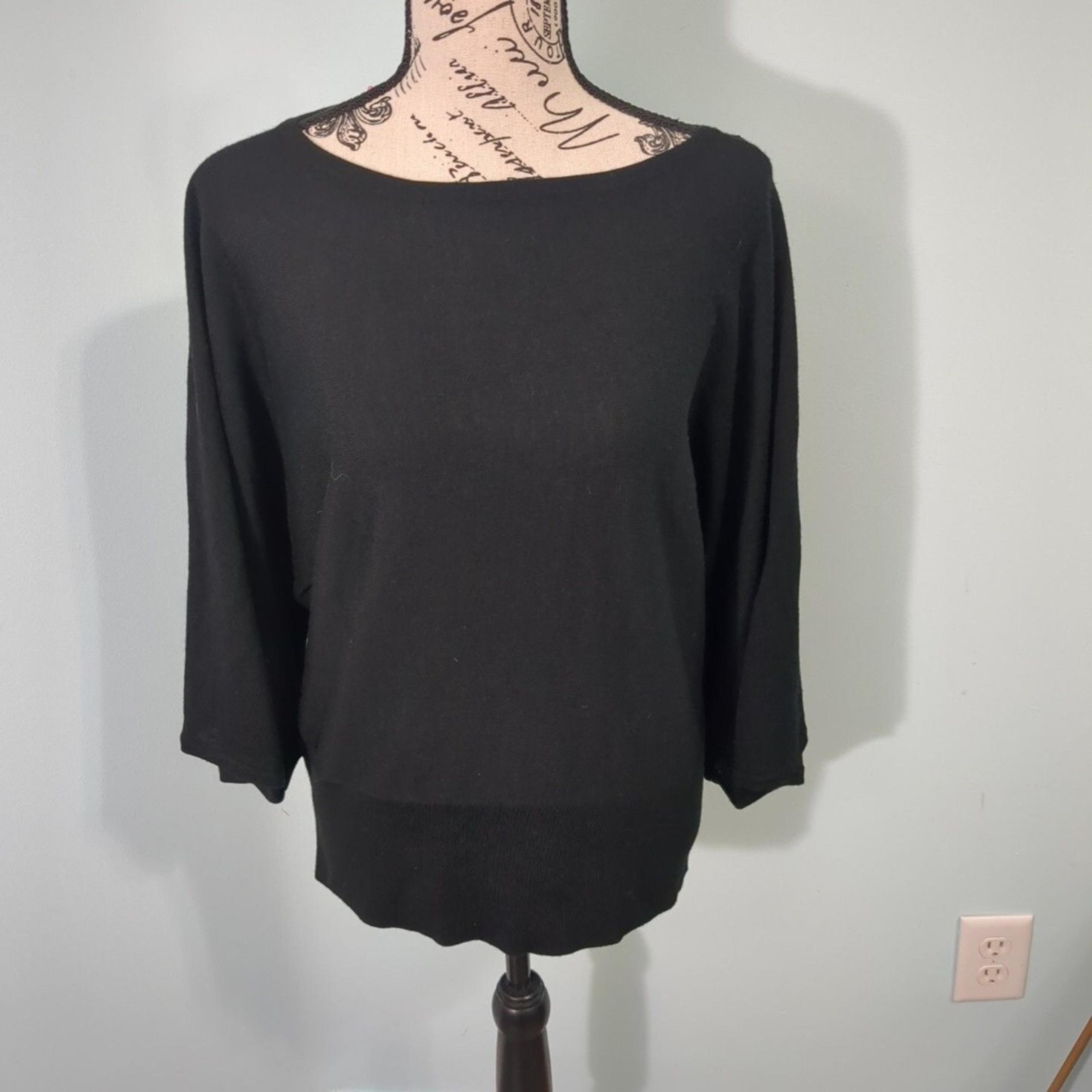 Talbots merino wool bell half sleeve Womens Scoop Neck Black sweater Medium