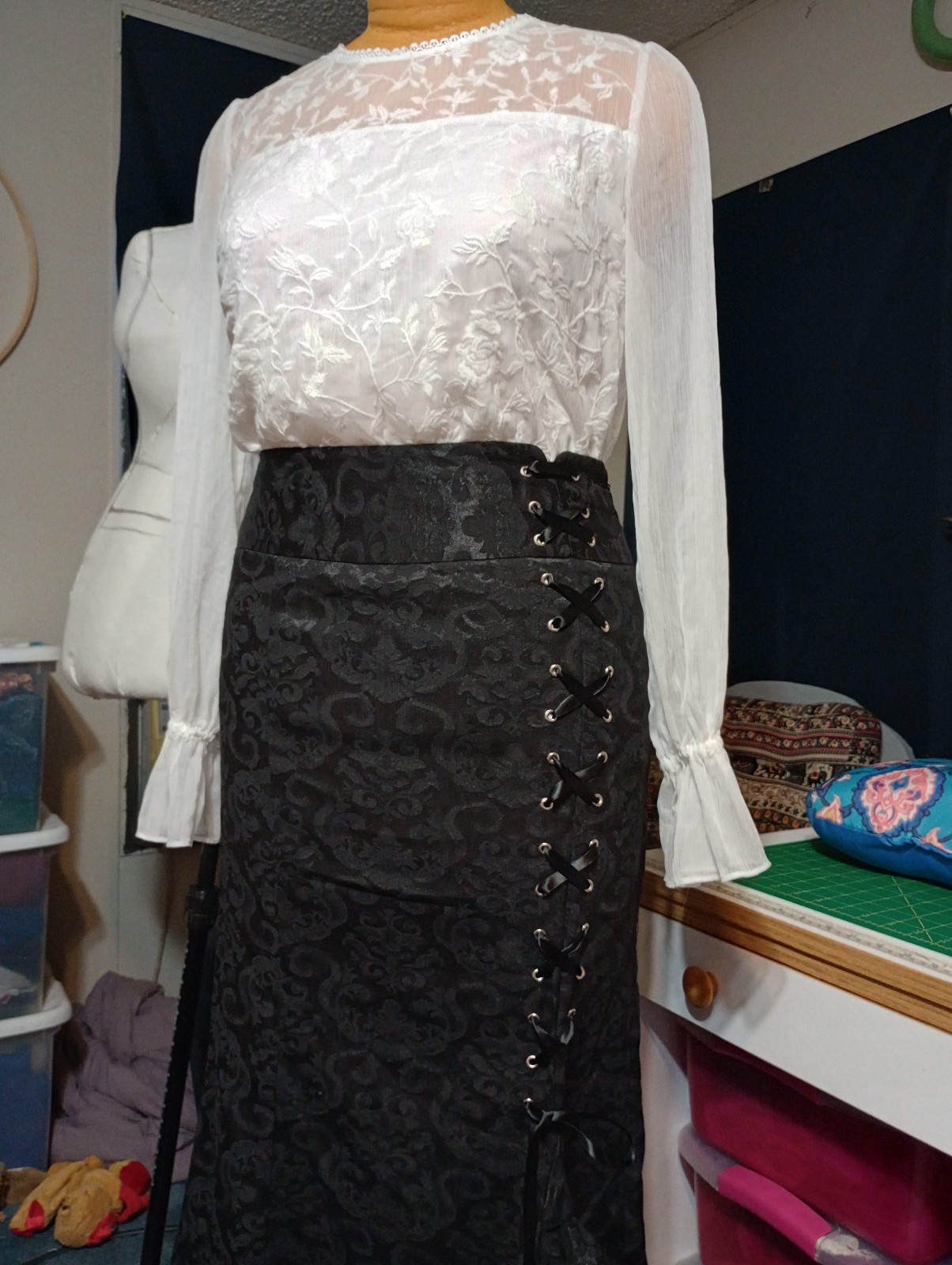 Belle poque sz10 black gothic mermaid victorian skirt