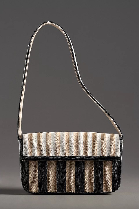 The Fiona Beaded Bag: Geometric Edition - Neutral Stripe