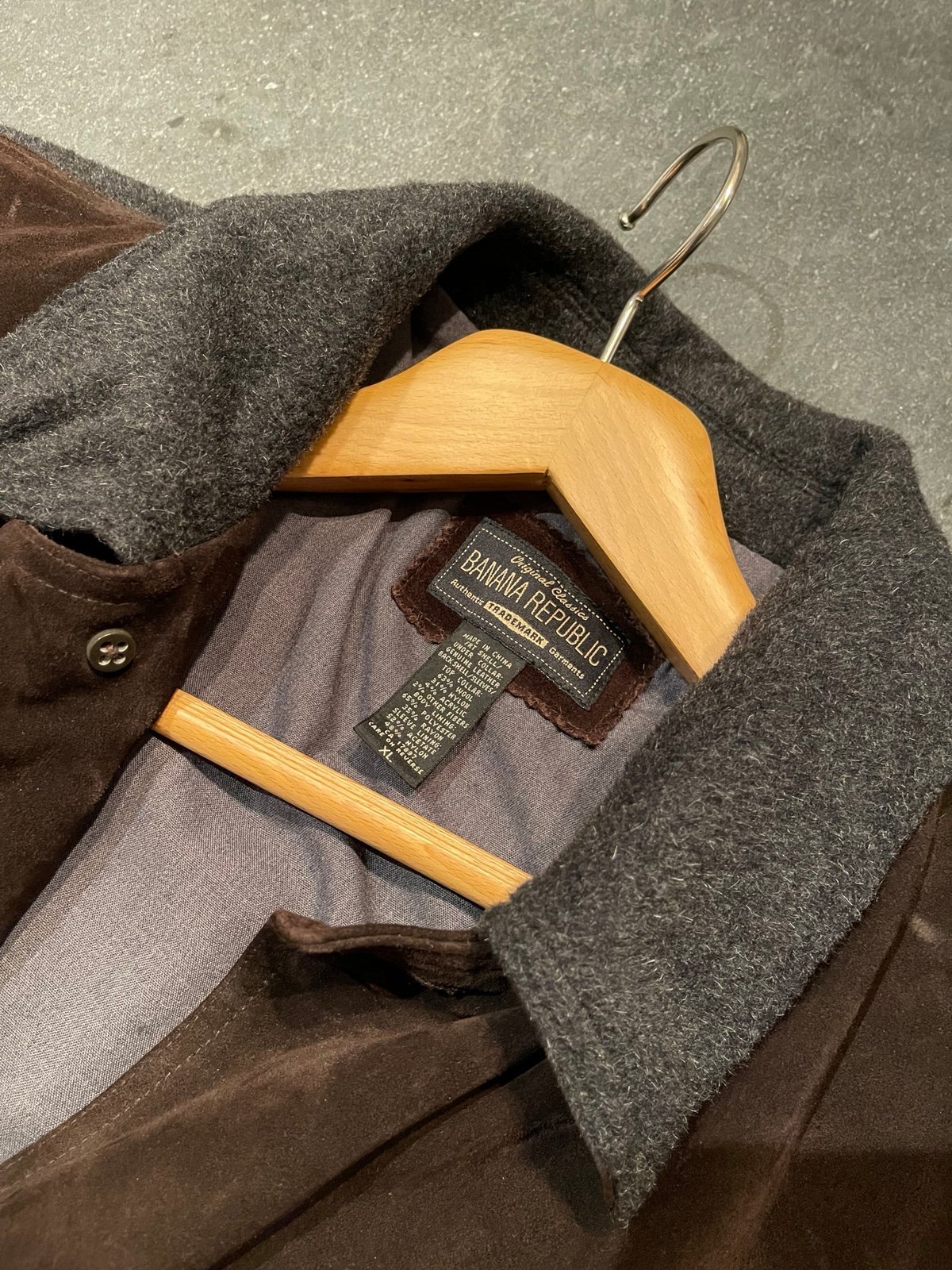 Vintage BANANA REPUBLIC Jacket Coat Wool Suede Two-Tone Brown Gray Warm