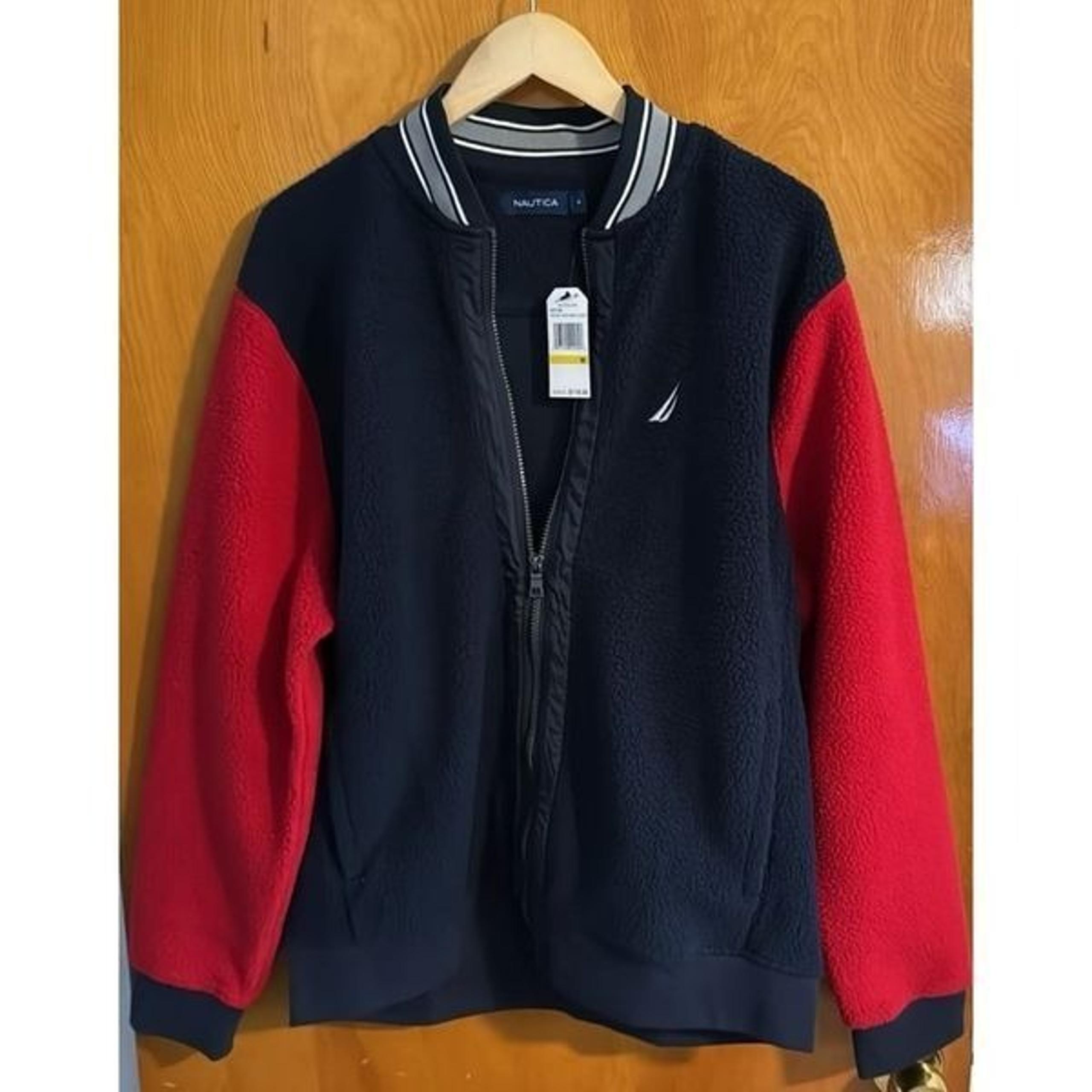 Nautica Fleece Jacket Mens Medium Sherpa Red Navy