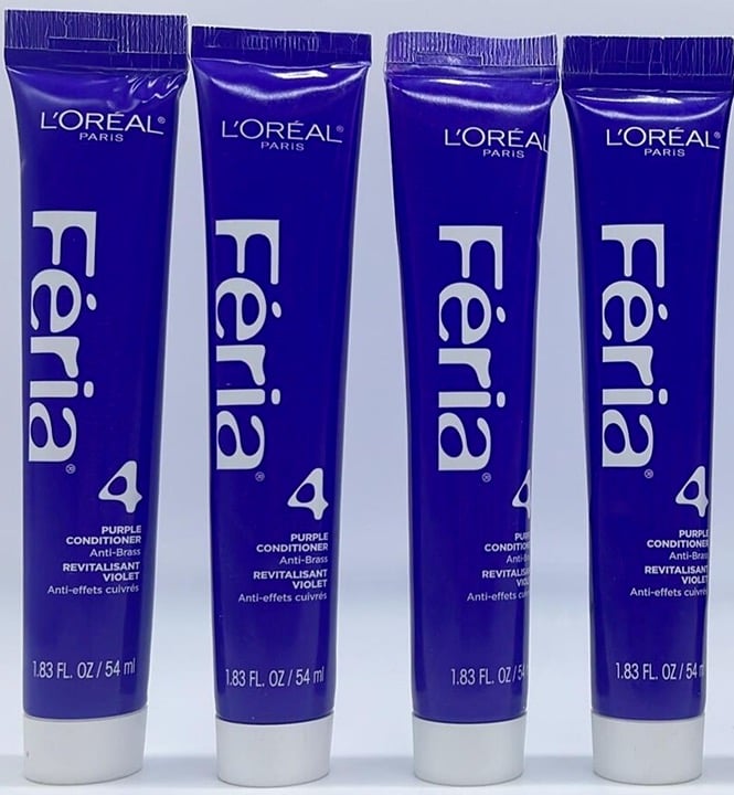 4PK L'Oreal Feria Anti-Brass Purple Conditioner #4 ~ 54 mL ~ NEW ~ FAST SHIP