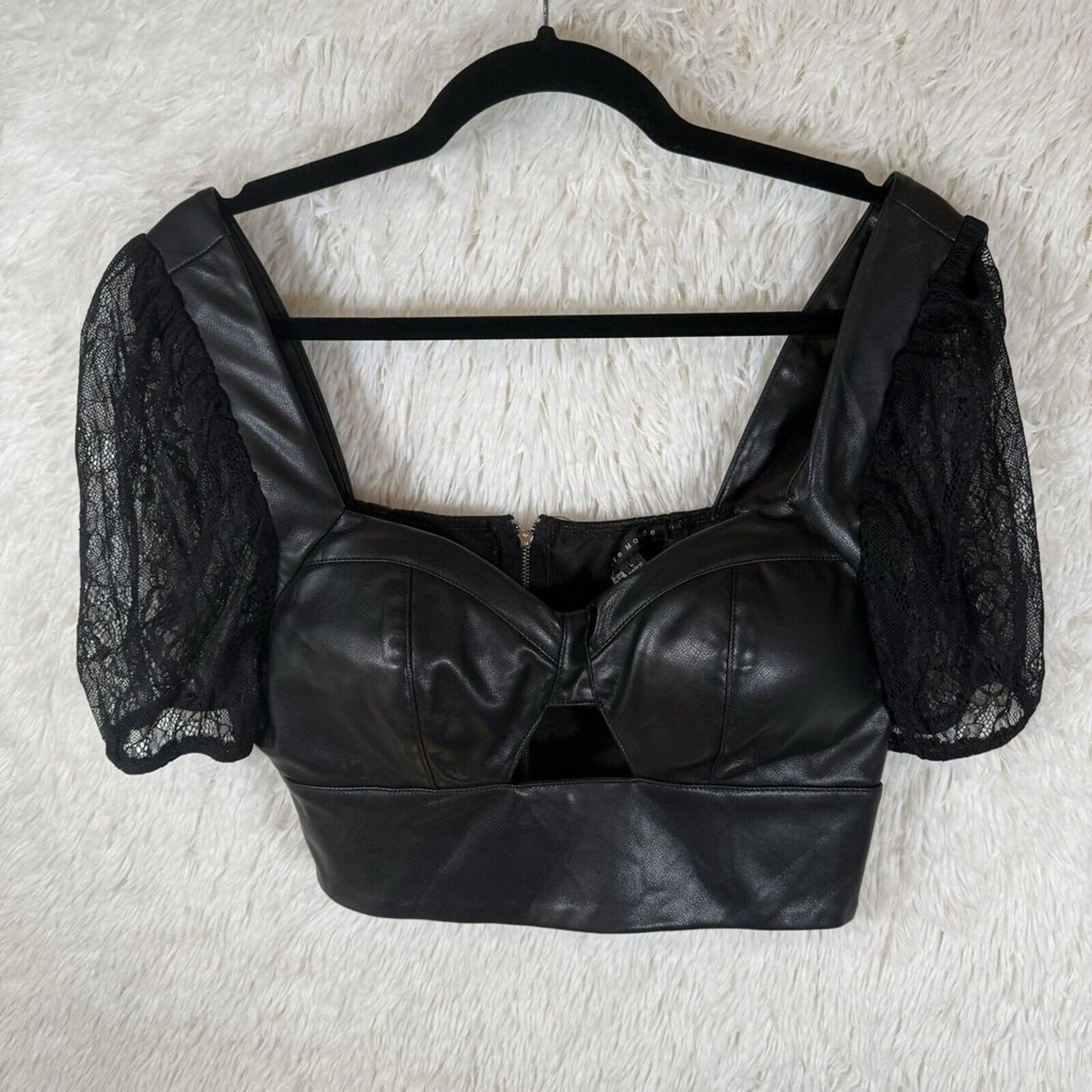 Haute Monde Crop Top Faux Leather Black L Large