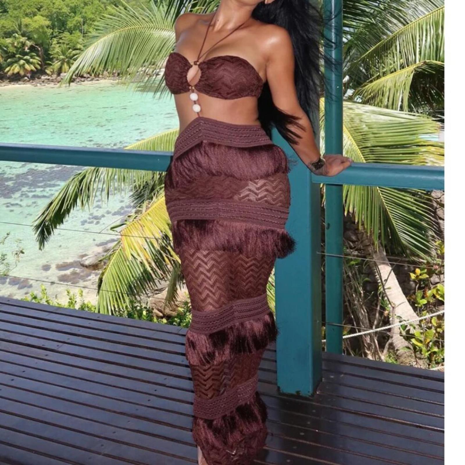 Fringe/Crochet: Coastal Dream Maxi Dress - Chocolate