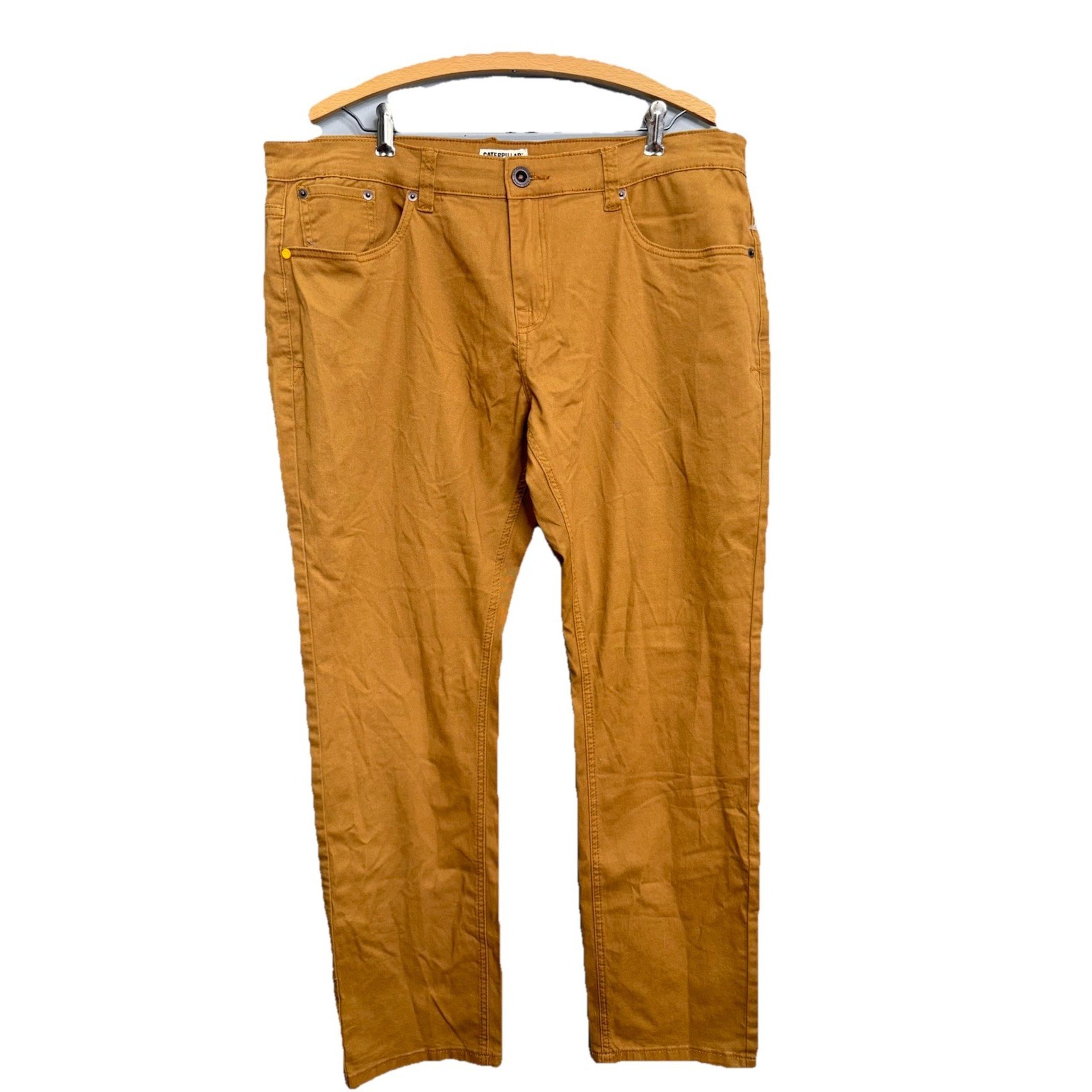 Caterpillar Mens 38x32 Dark Khaki Slim Fit 5 Pocket Straight Leg Work Wear Pants