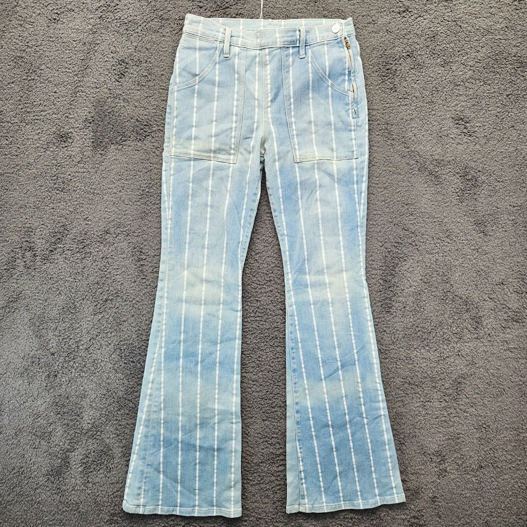 Frame Denim Jeans Womens Size 27 Blue White Striped Flare Leg Mid Rise