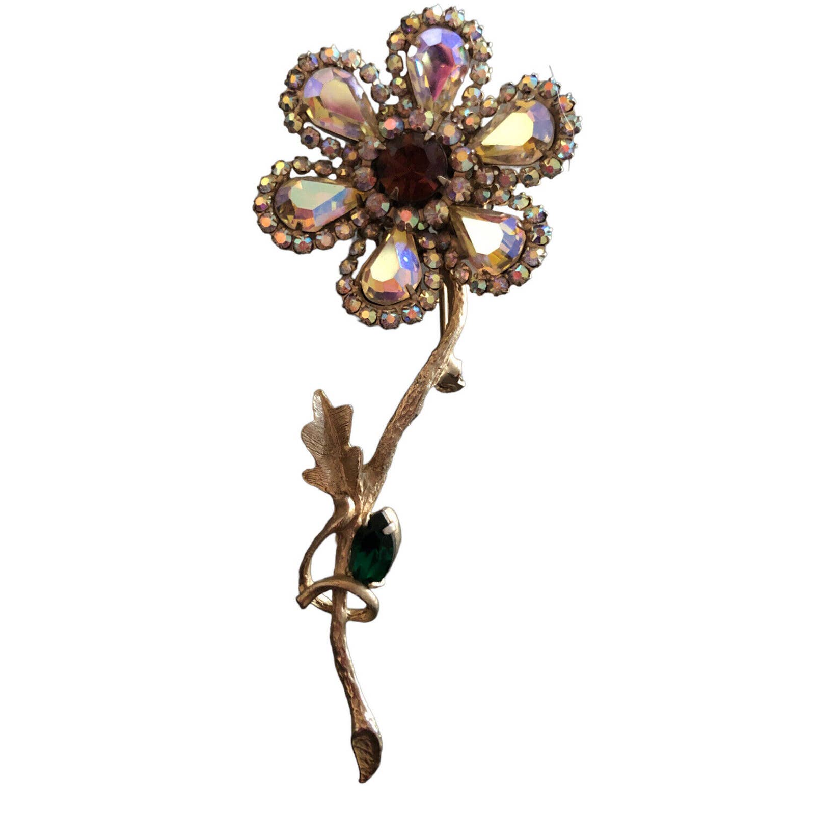 Vintage Weiss AB Aurora Borealis Crystal Rhinestone Flower Daisy Brooch SIGNED