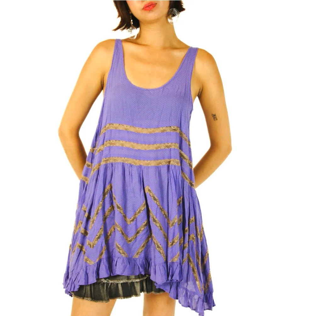 FREE PEOPLE INTIMATELY Women’s Purple and Gray Lace Tunic Tank XS