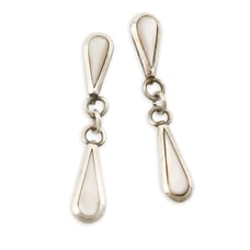 Vintage Mother of Pearl Inlay Sterling Silver Dangle Earrings Double Teardrop