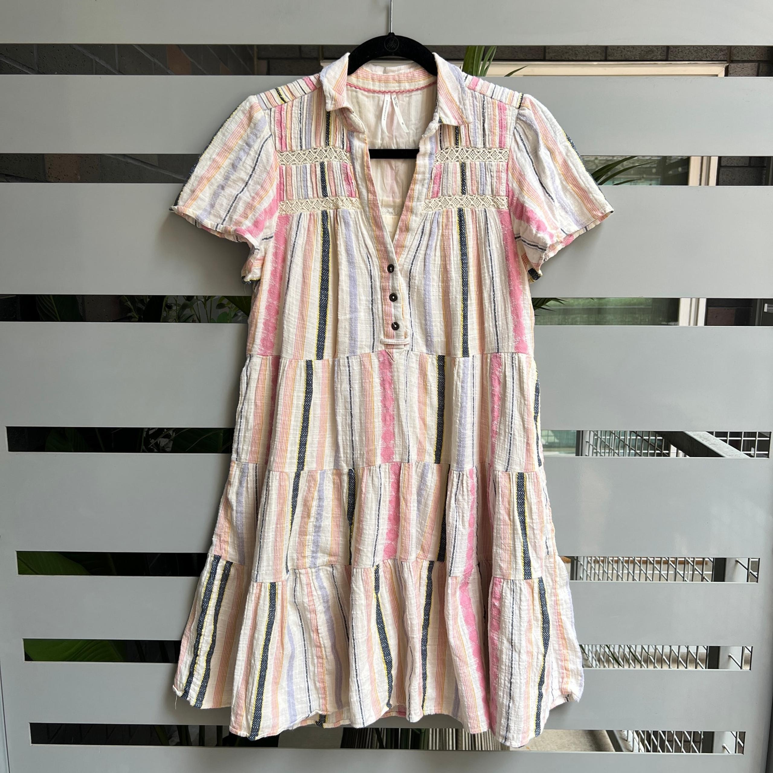 Anthropologie Georgina Striped Tiered Cotton Shirt Dress Size XS