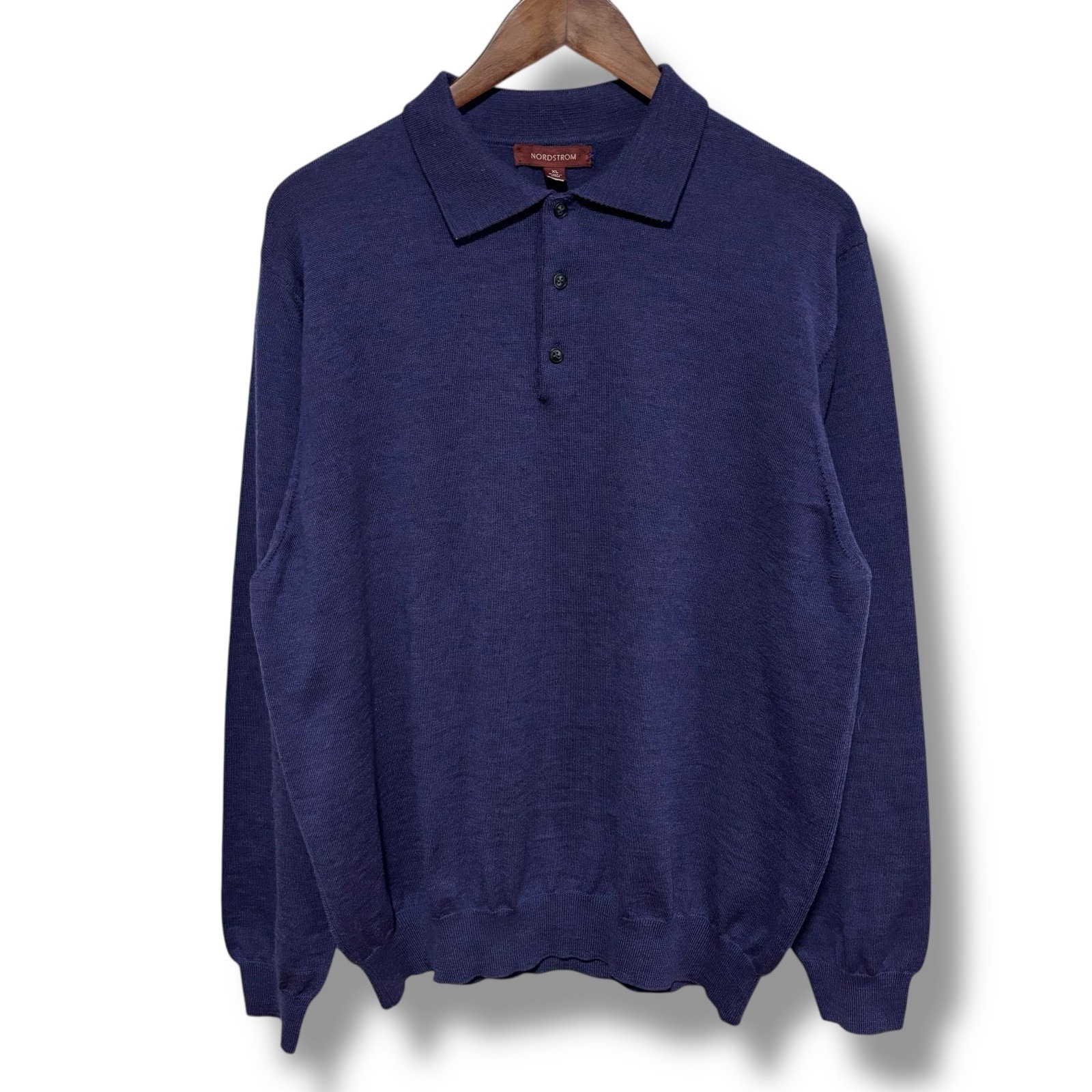 Nordstrom Men's Long Sleeve Polo Merino Wool Italy Made Blue Size XL 24x28