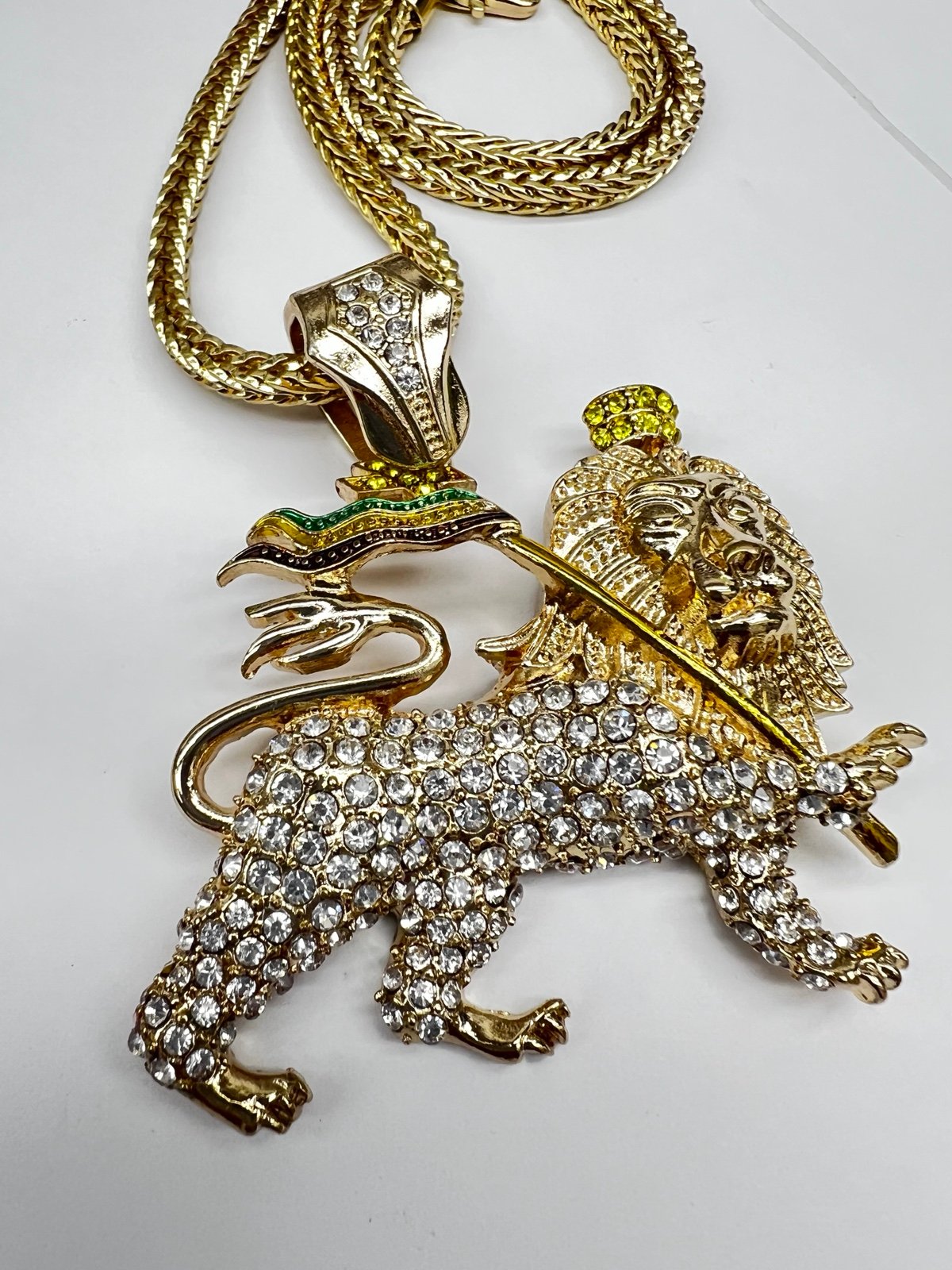NEW RASTA LION PENDANT &4mm 30” FRANCO CHAIN