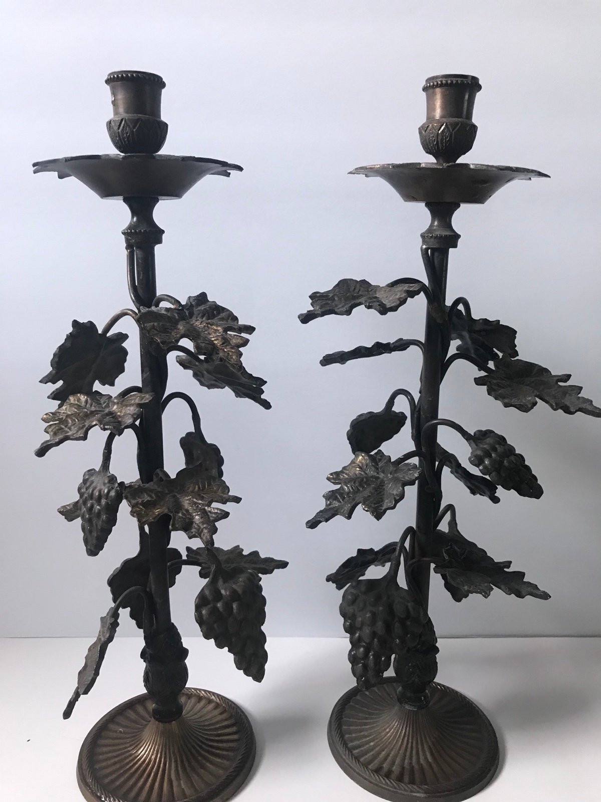Vintage Pair of Grapevine Metal Taper Candle Holder