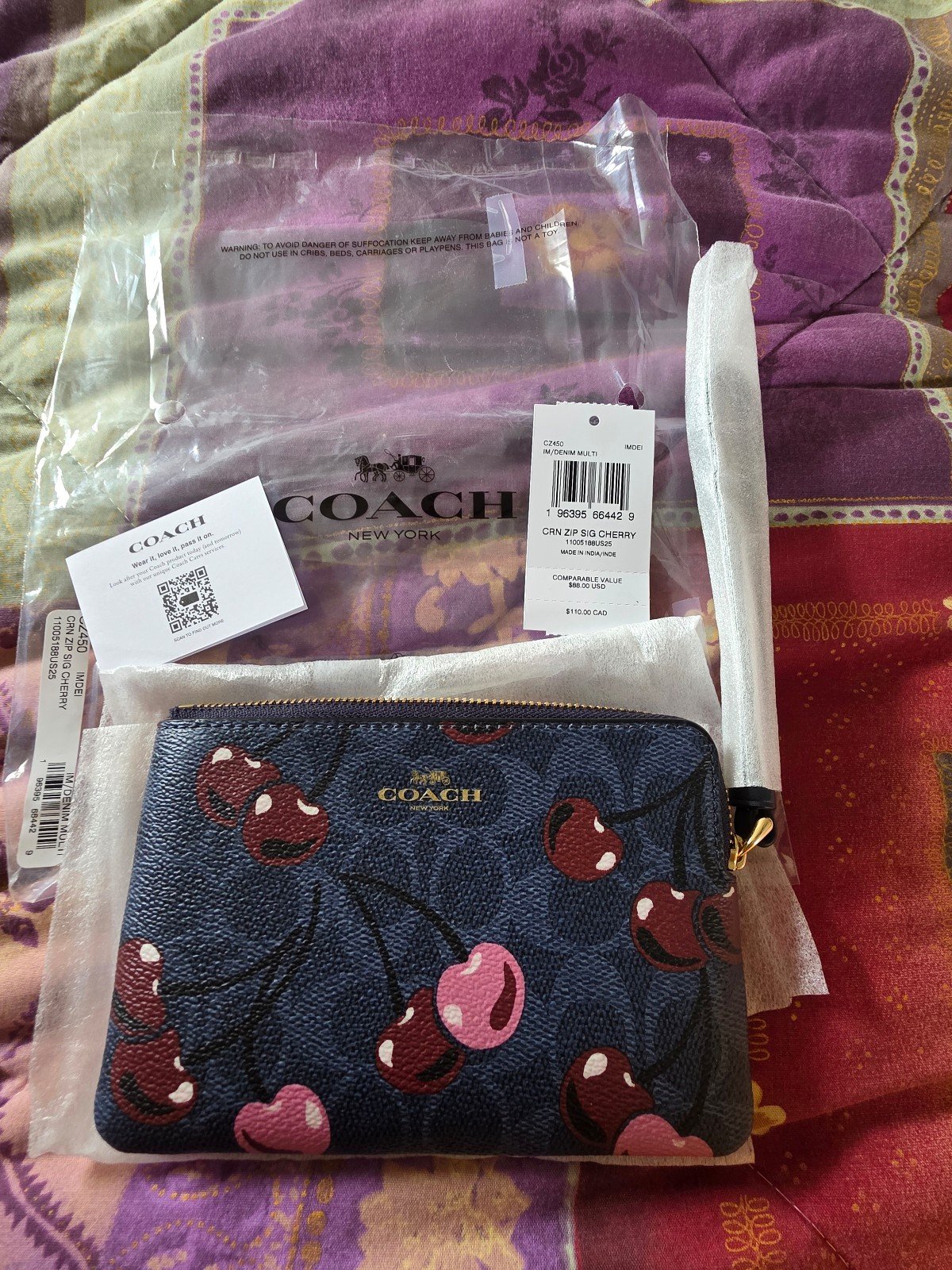 Coach NWT Cherry Corner Zip Wristlet