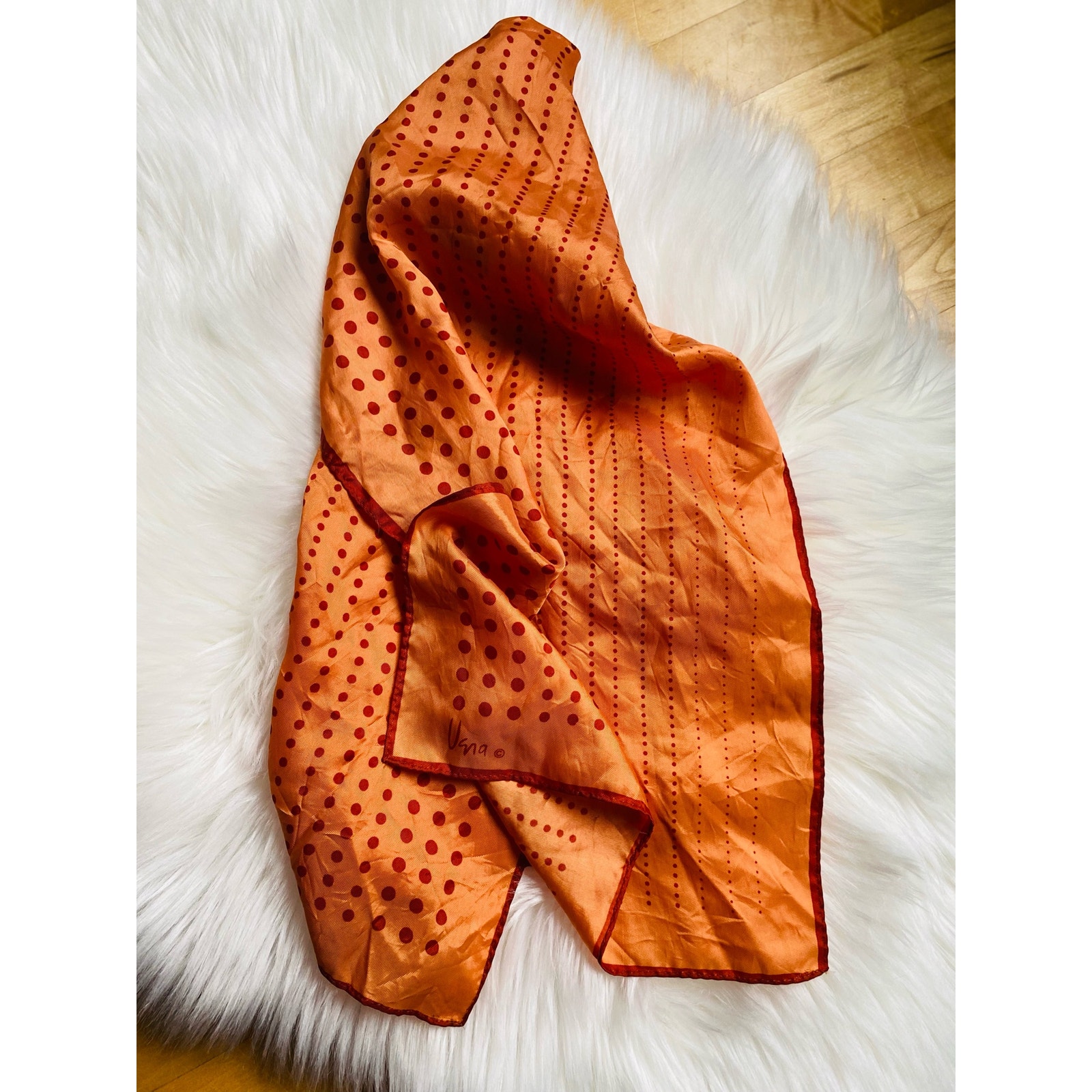 Vintage Vera Neumann Long Rectangular Orange and Red Dot Scarf