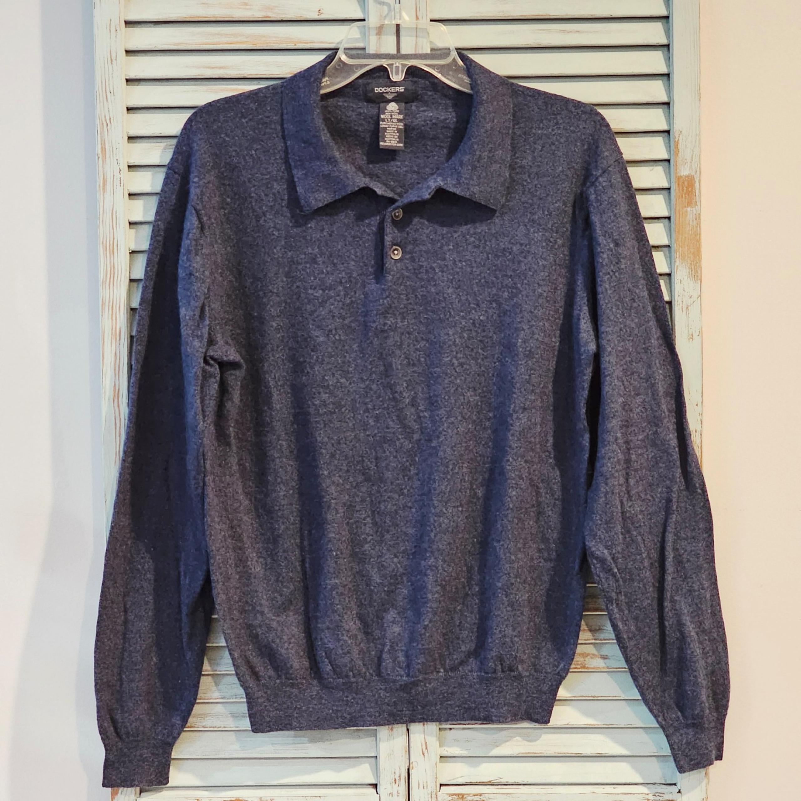 100% PURE NEW MERINO WOOL MARK POLO SWEATER Mens LT/GL Blue Australia - Dockers