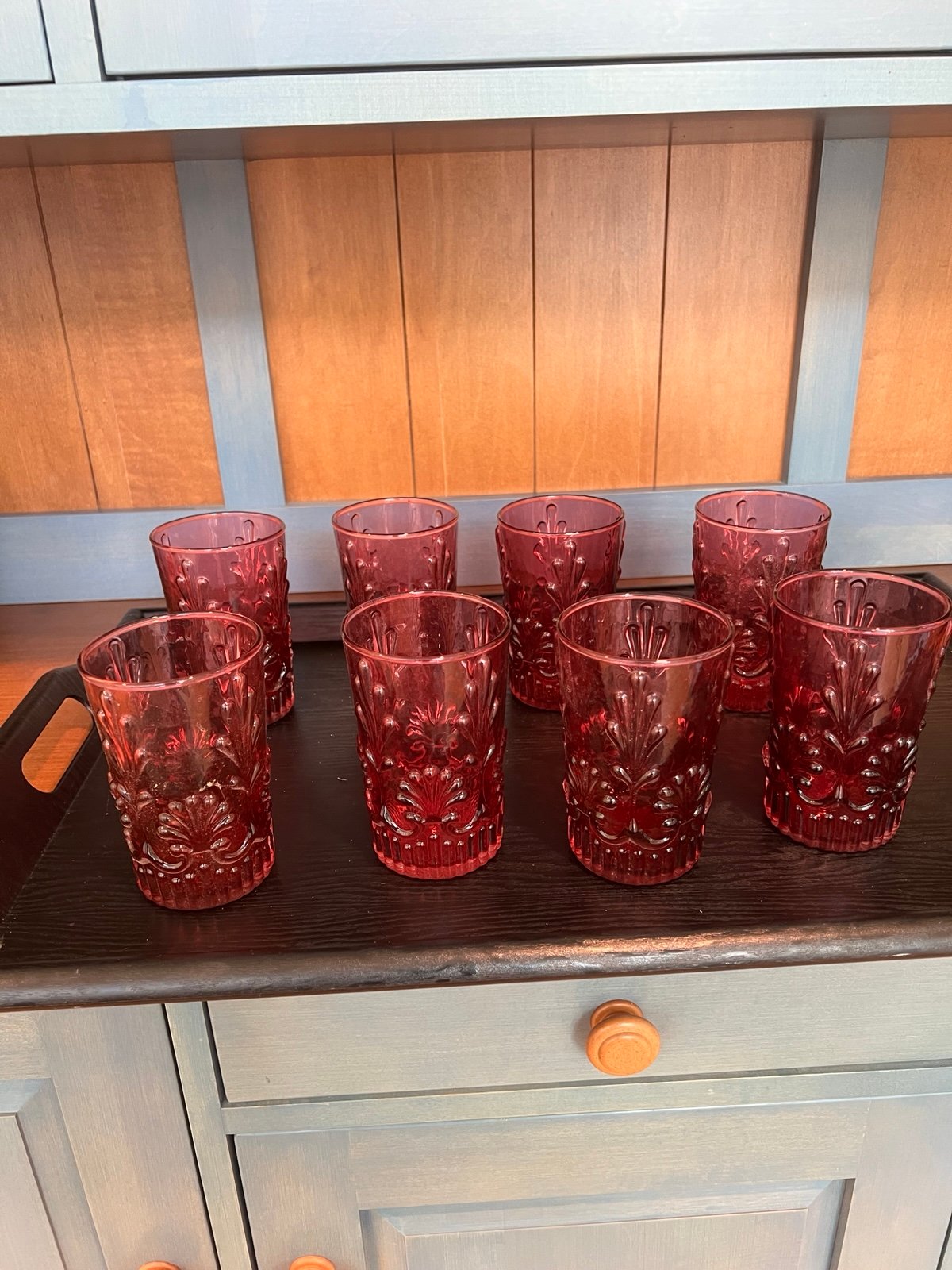 Vintage Pilgrim Glass Cranberry Tumblers (8)