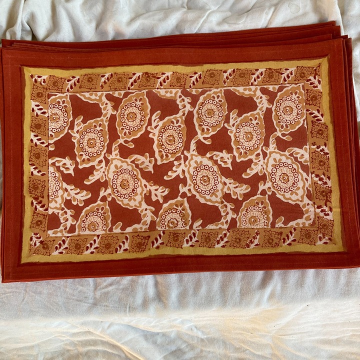 POMEGRANATE INC INDIA BLOCK PRINT Tones of Brown PLACEMATS Set of 11 NWOT