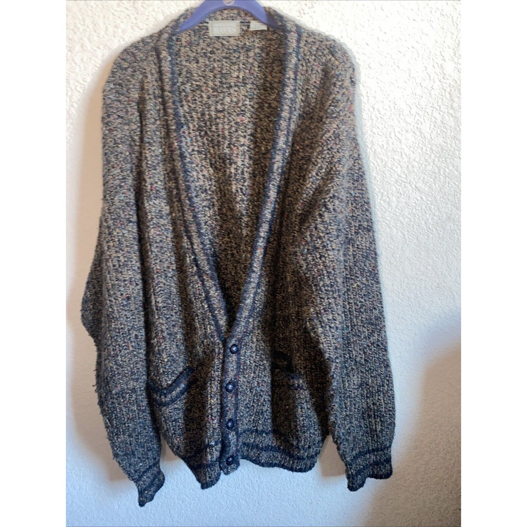 Vintage Christopher Hayes Wool Grandpa Sweater Mens XL Tennis Cardigan Argyle