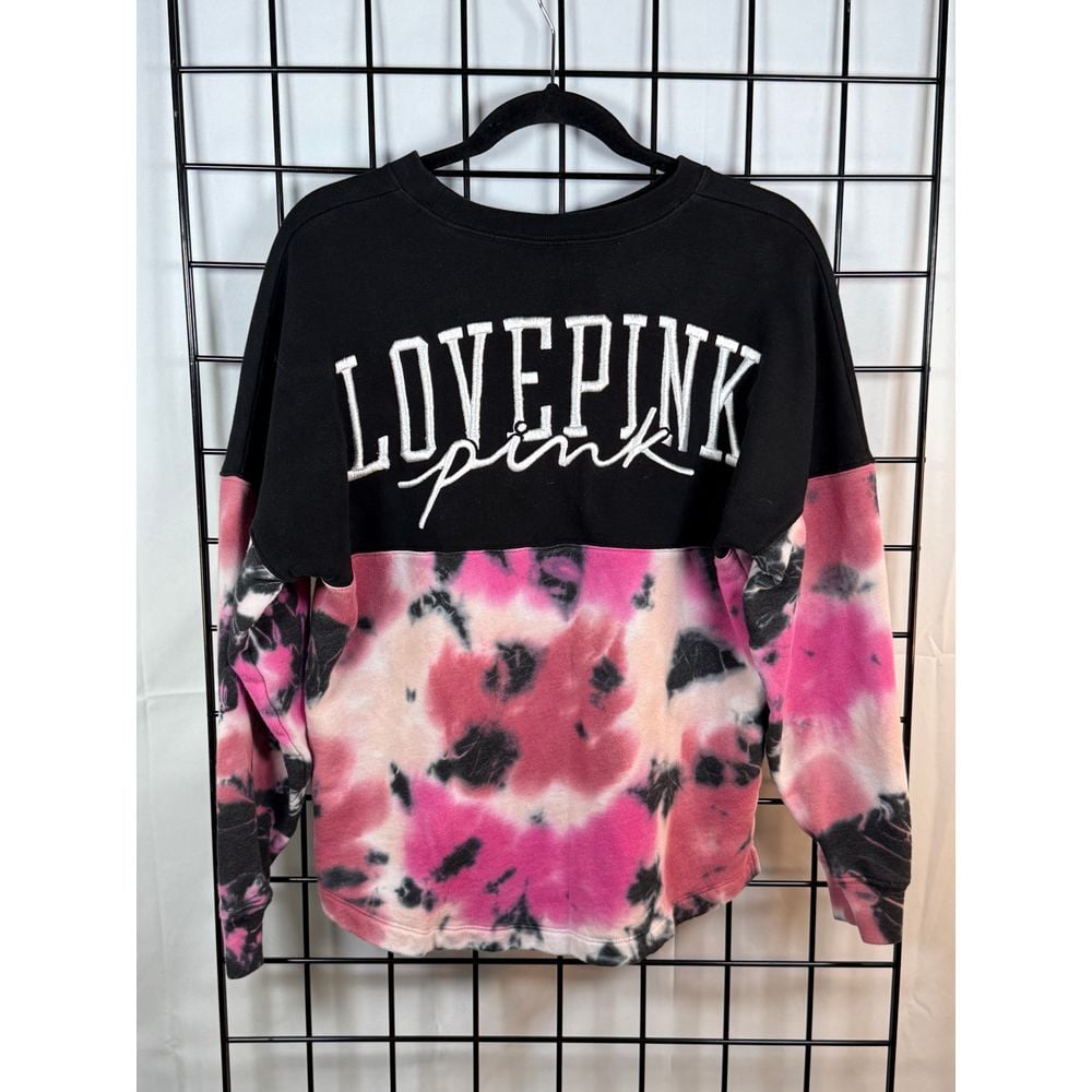 PINK Victoria's Secret Varsity Crew Sweatshirt Womens XS Black Pink Ensign