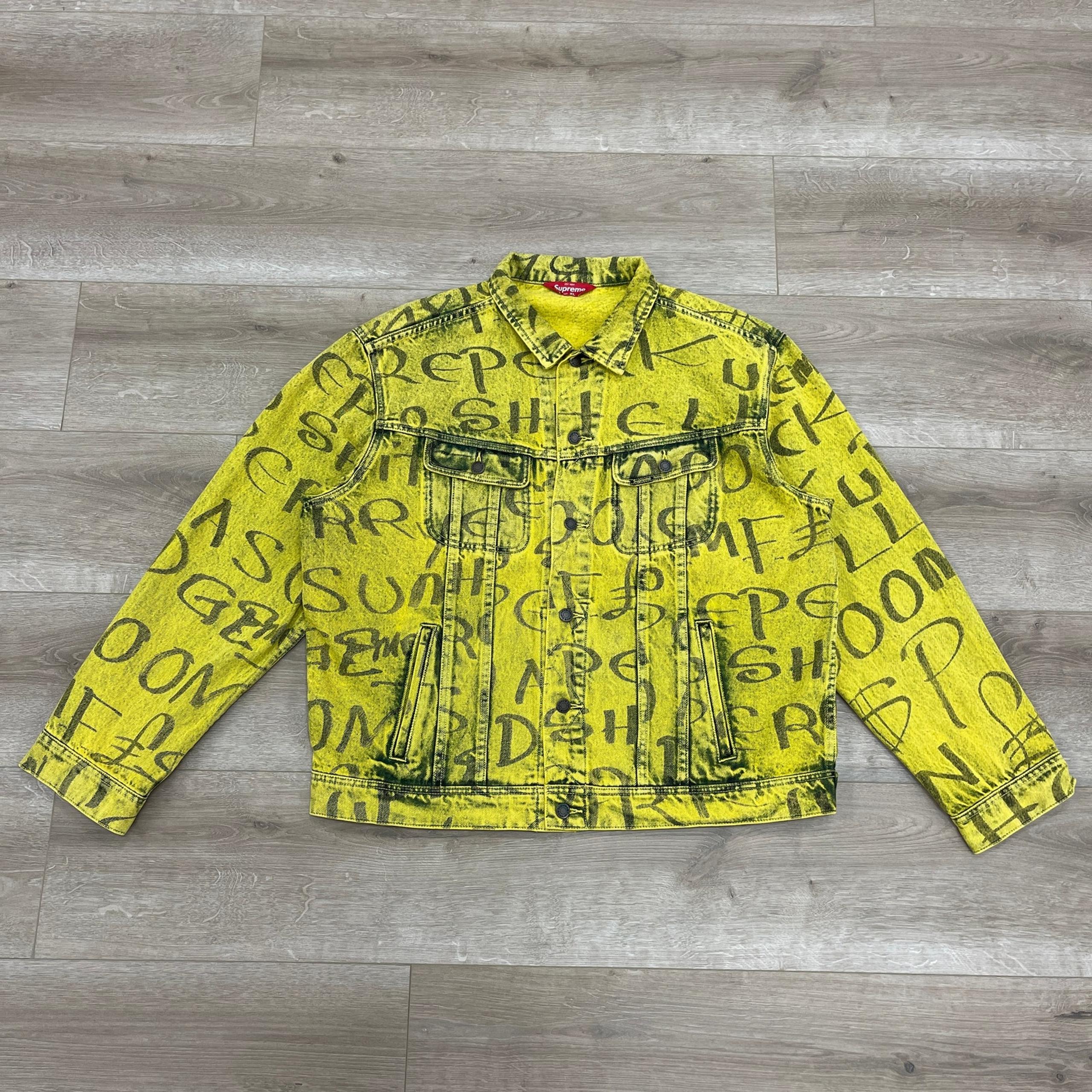 SS20 Supreme Black Ark Denim Trucker Jacket Fluorescent Yellow size XL