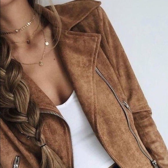 ASTR the Label Velma Motorcycle Jacket Camel Suede