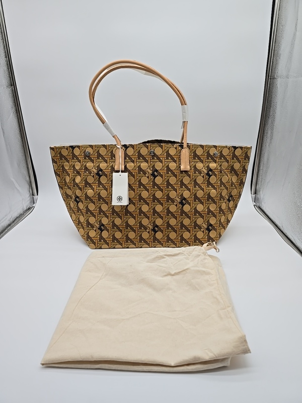 NWT Tory Burch Tan Basketweave Tote Bag With Dustbag