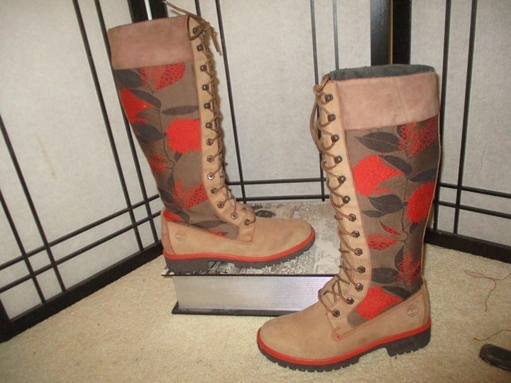 Vintage Timberland tall lace up boots shops with brocade shaft