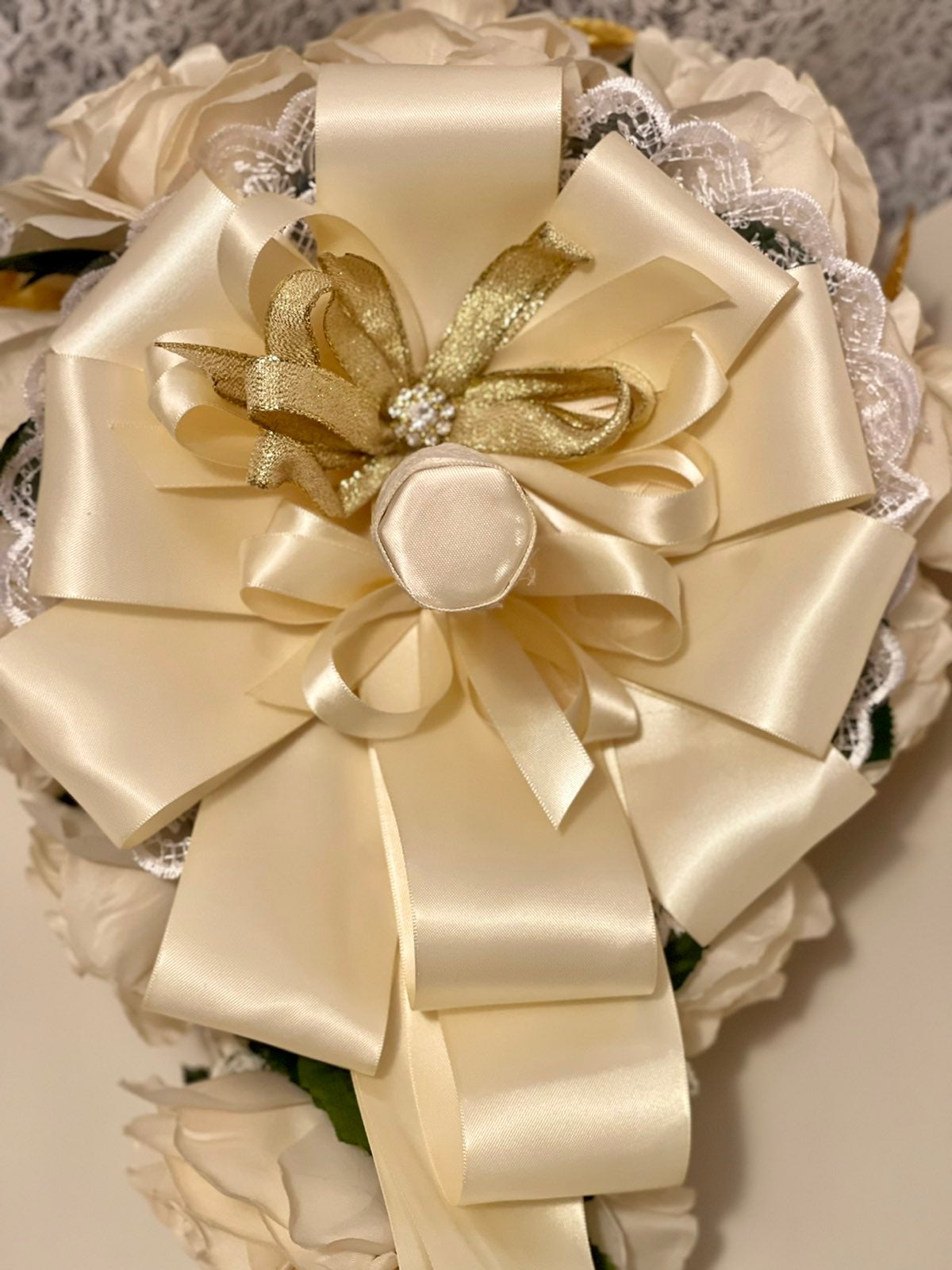 Cascade Bouquet Ivory store and Gold Roses