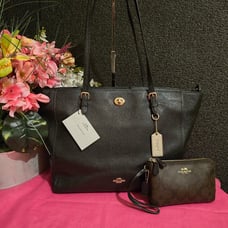 Coach 57450 Black Crossgrain Satchel Shoulderbag Tote with Dble Zip Wristlet