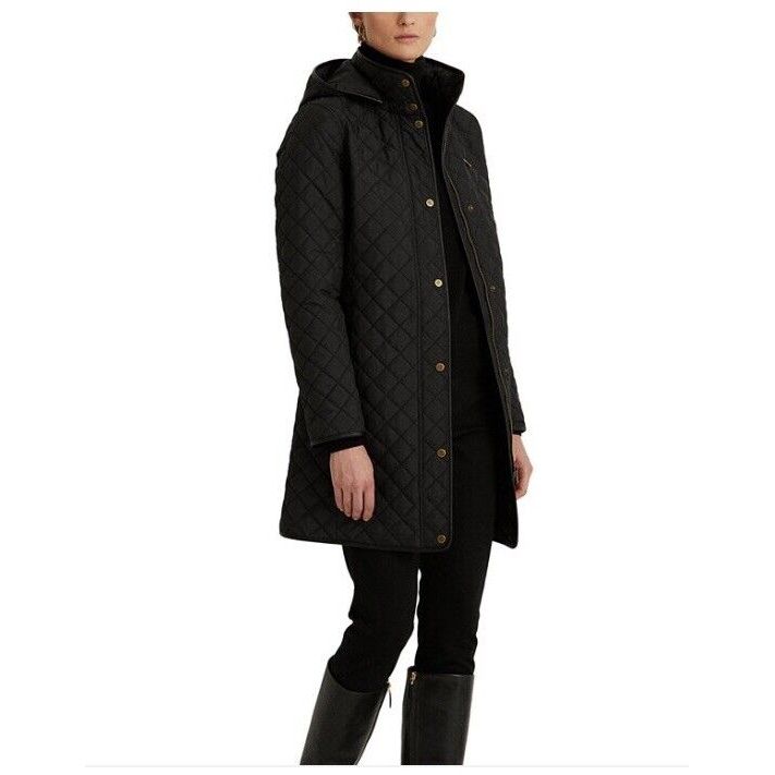 LAUREN RALPH LAUREN Black Quilted Coat Black Label Size XL Model 18193