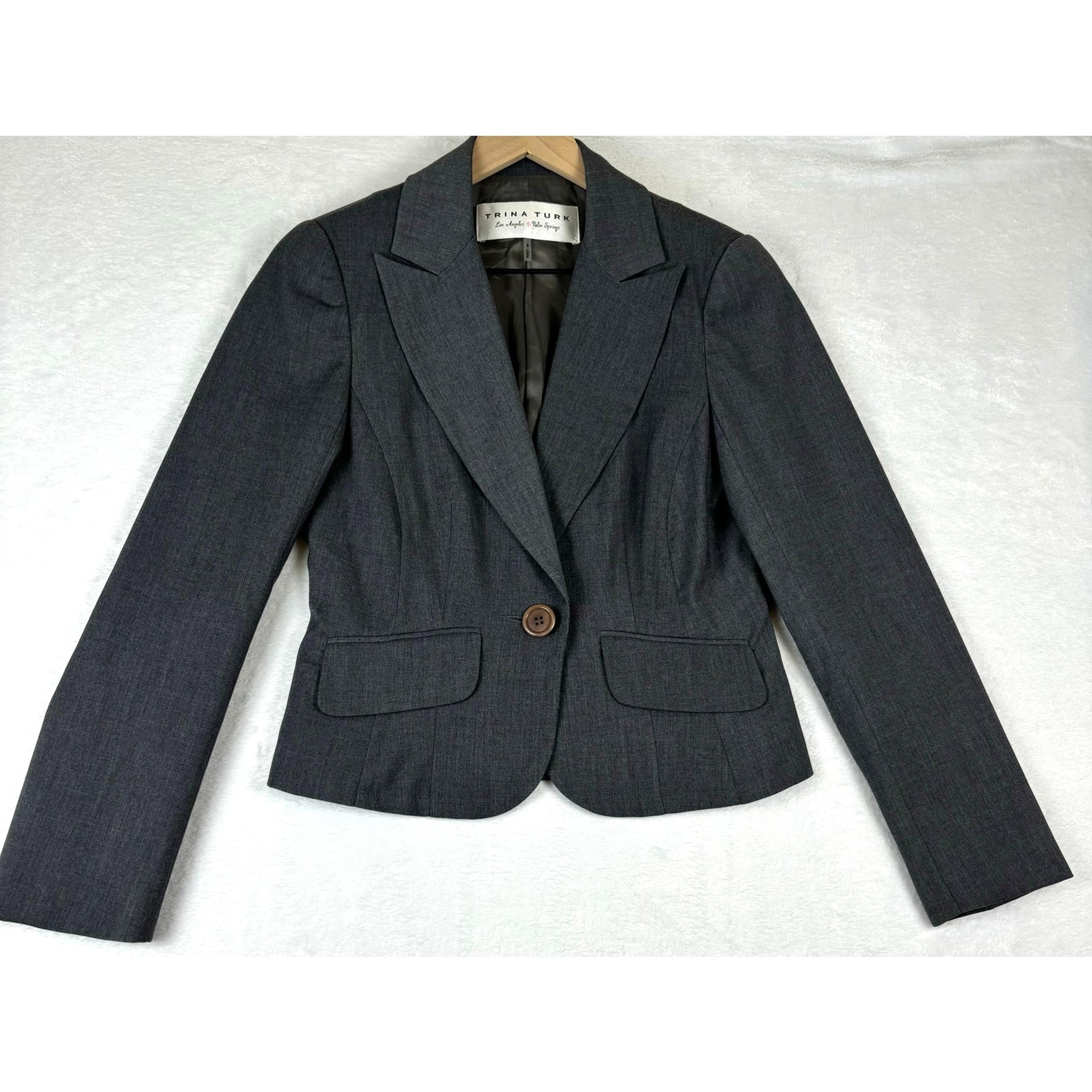 Blazer One Button Blazer Women's Size 4 in Charcoal - Trina Turk