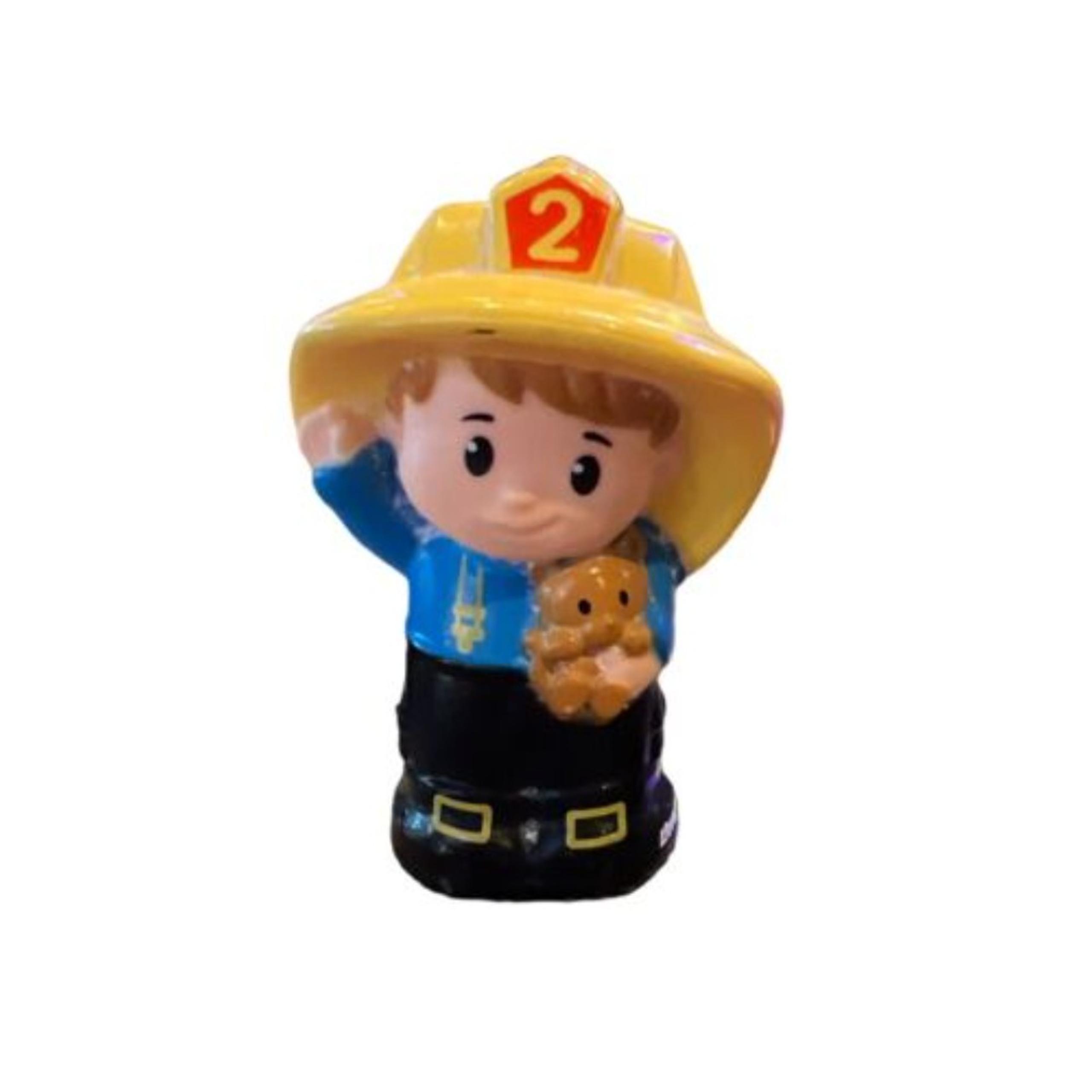 Fisher Price Little People Fireman Firefighter #2 Boy Yellow Hat Kitten 2014