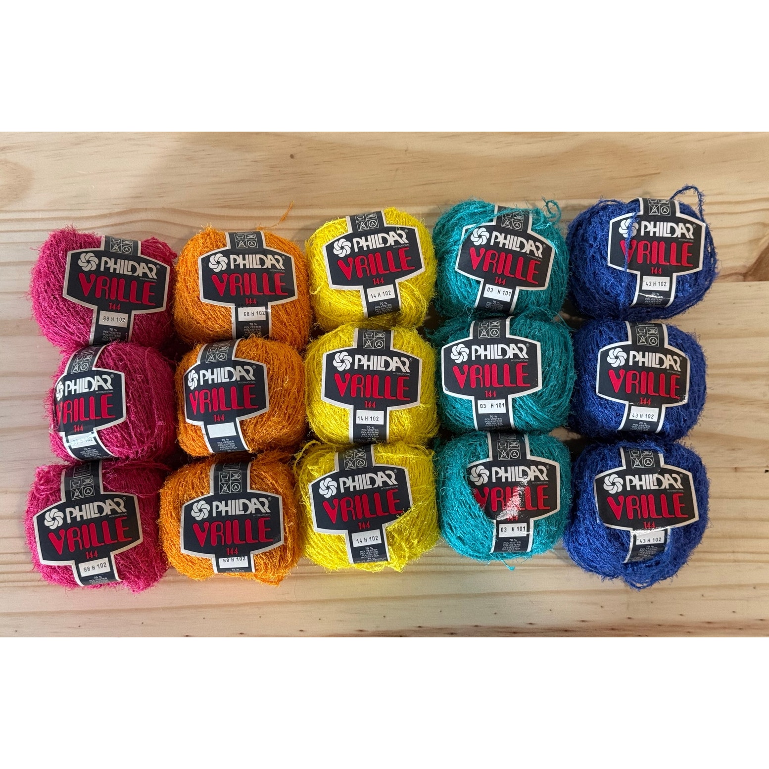 Lot of 15 Phildar Vrille 144 Yarn DK Cotton Blend Pink, Blue, Orange, Yellow