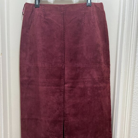 vintage think tank suede midi maxi skirt burgundy western rodeo festival size 12