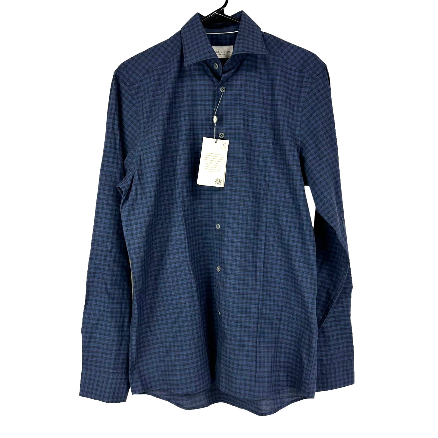 Jack Victor NWT Navy Blue Black Plaid Button Up Dress Shirt Size S 100% Cotton