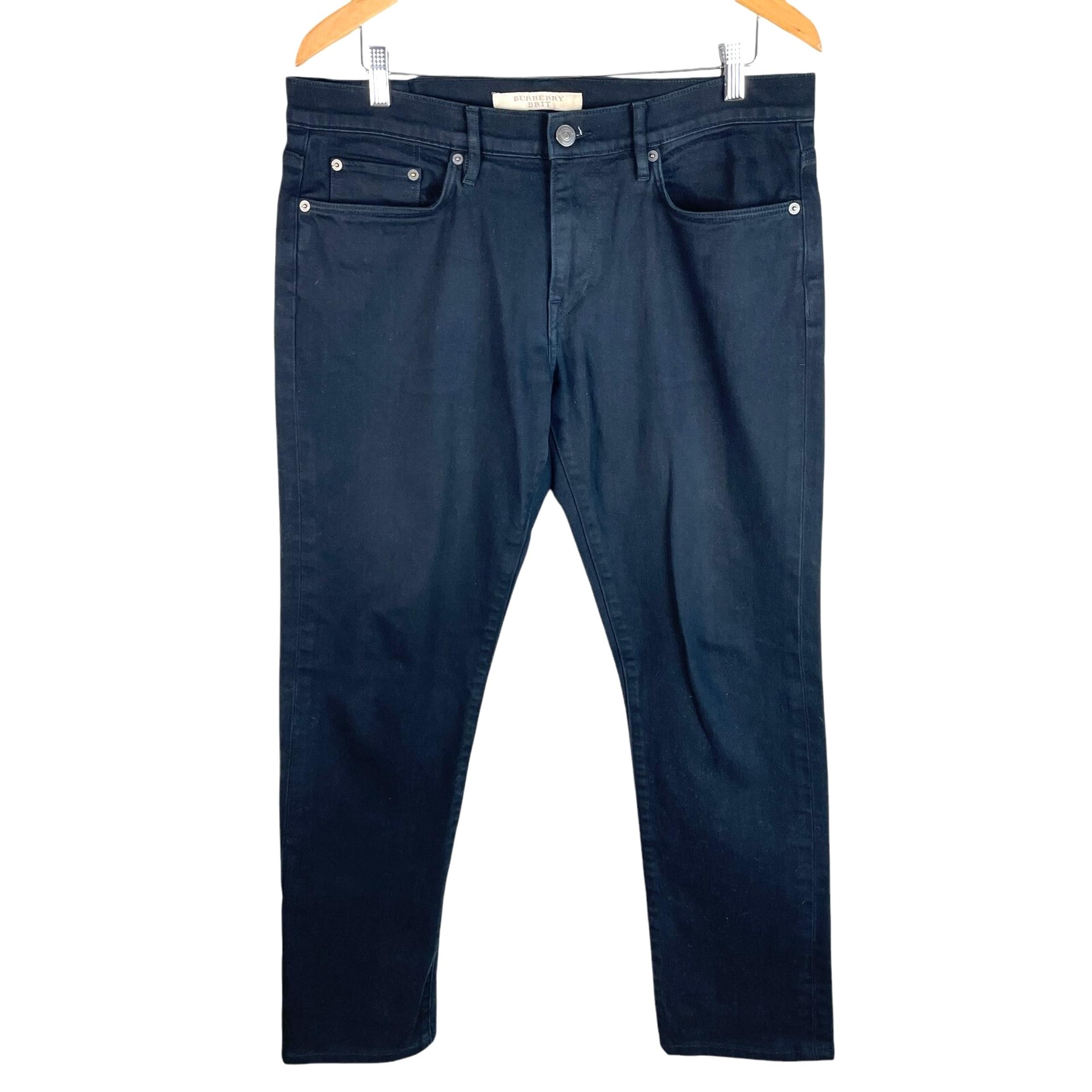Brit Mens Straight Leg Jeans (Actual 36x30) Dark Wash Jet Black Denim - Burberry