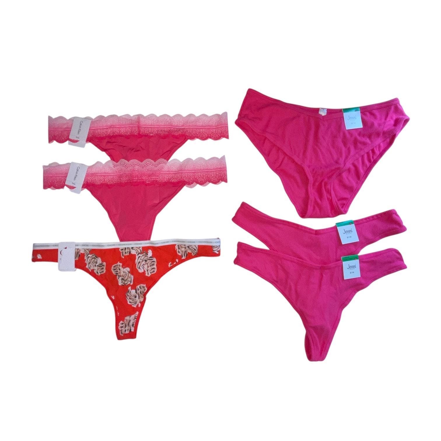 Calvin Klein & Jenni Women’s Panties 6 Pairs Different Styles & Colors Size L