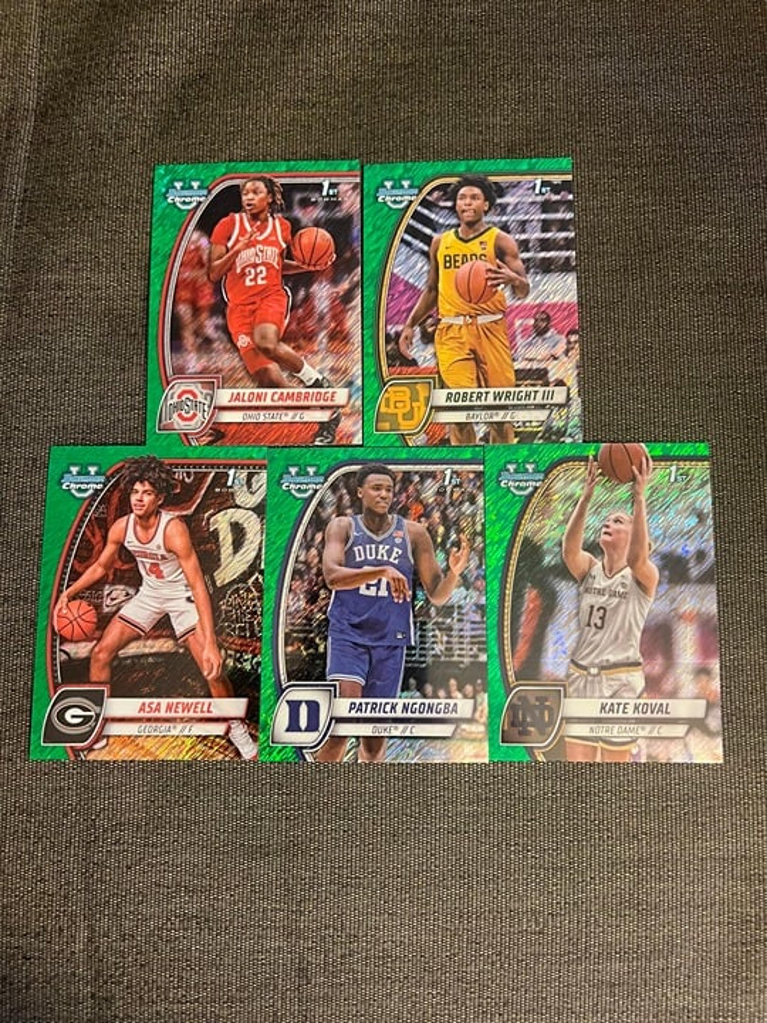 (5) 2024-25 Bowman University Chrome Basketball Green Shimmer Card Lot