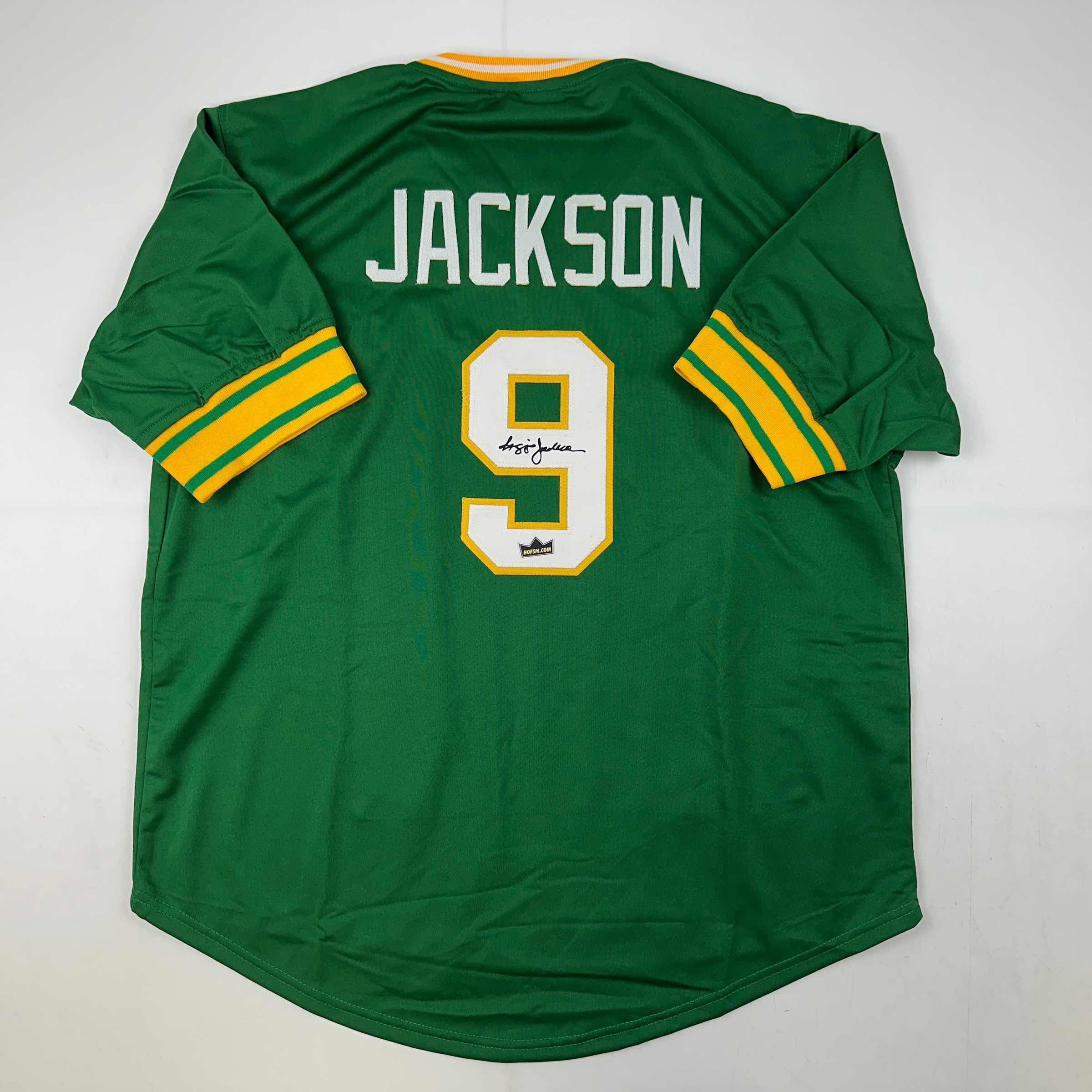 Facsimile Autographed Reggie Jackson Oakland Green Auto Jersey Size Men's XL