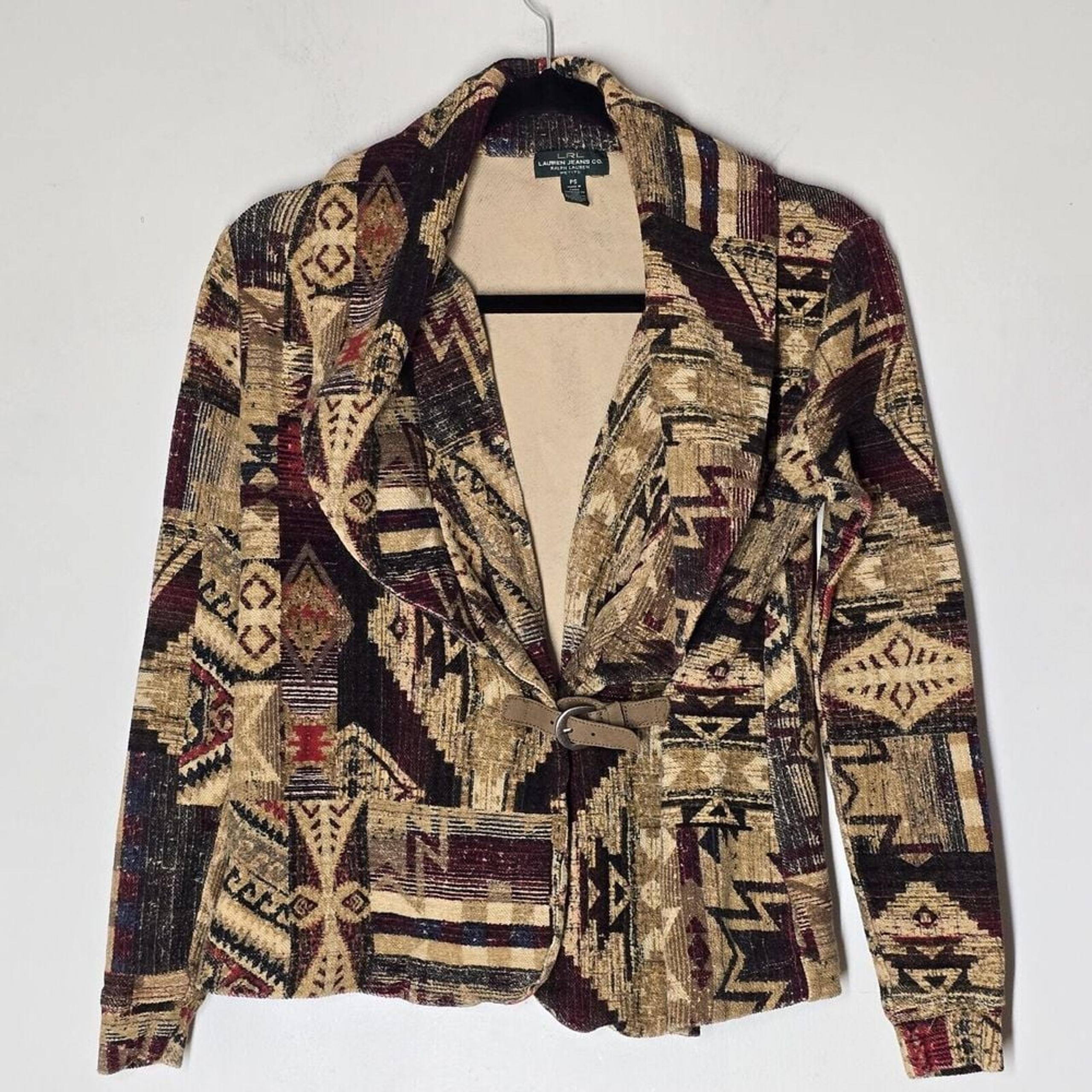 Lauren Ralph Lauren Sweater women Southwest Aztec Belted Cardigan Boho Western