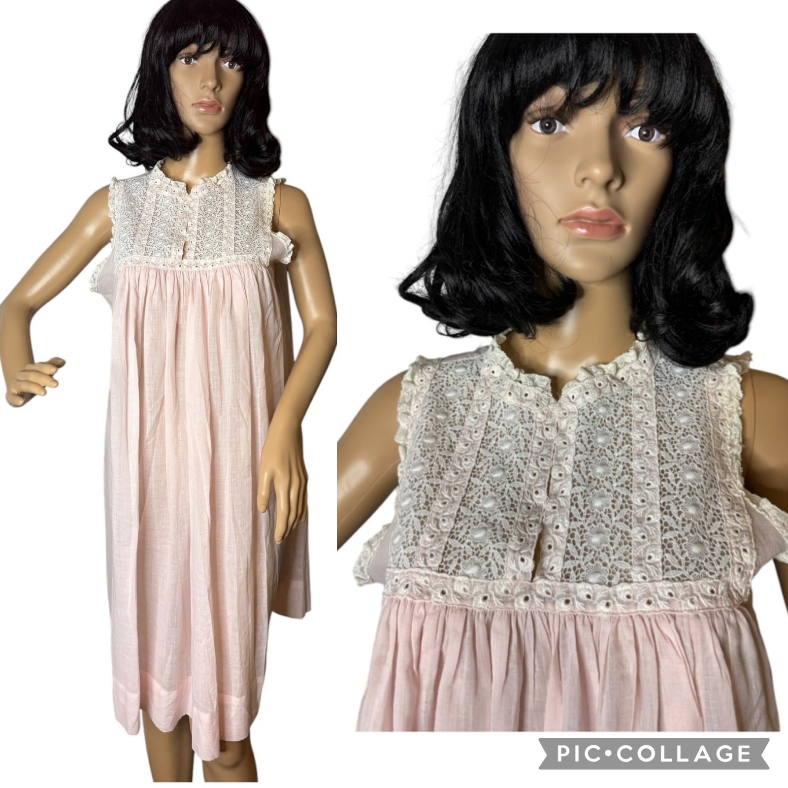 Vintage Christian Dior pink white mini Nightgown Floral Embroidered size medium