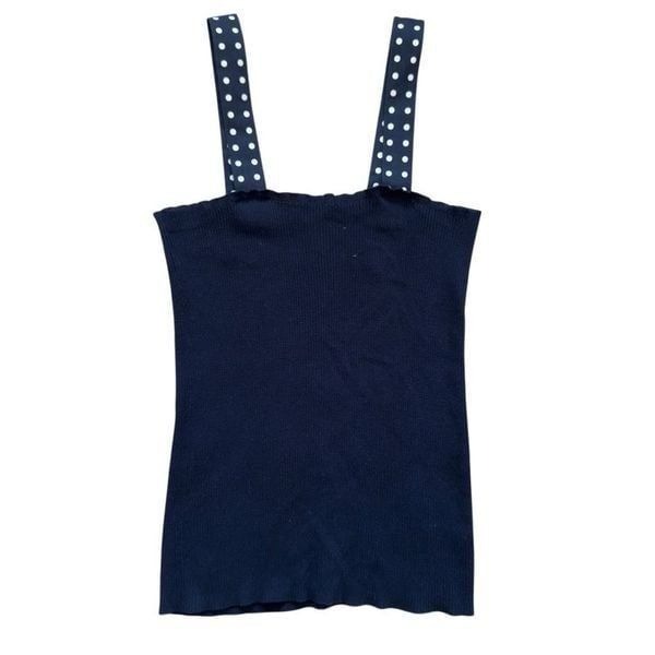 Akris punto black ribbed polka dot tank top sz 10