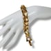 Vtg Chunky Goldtone Double Chain Link Bracelet Textured Hearts Pearls 7.25” EUC