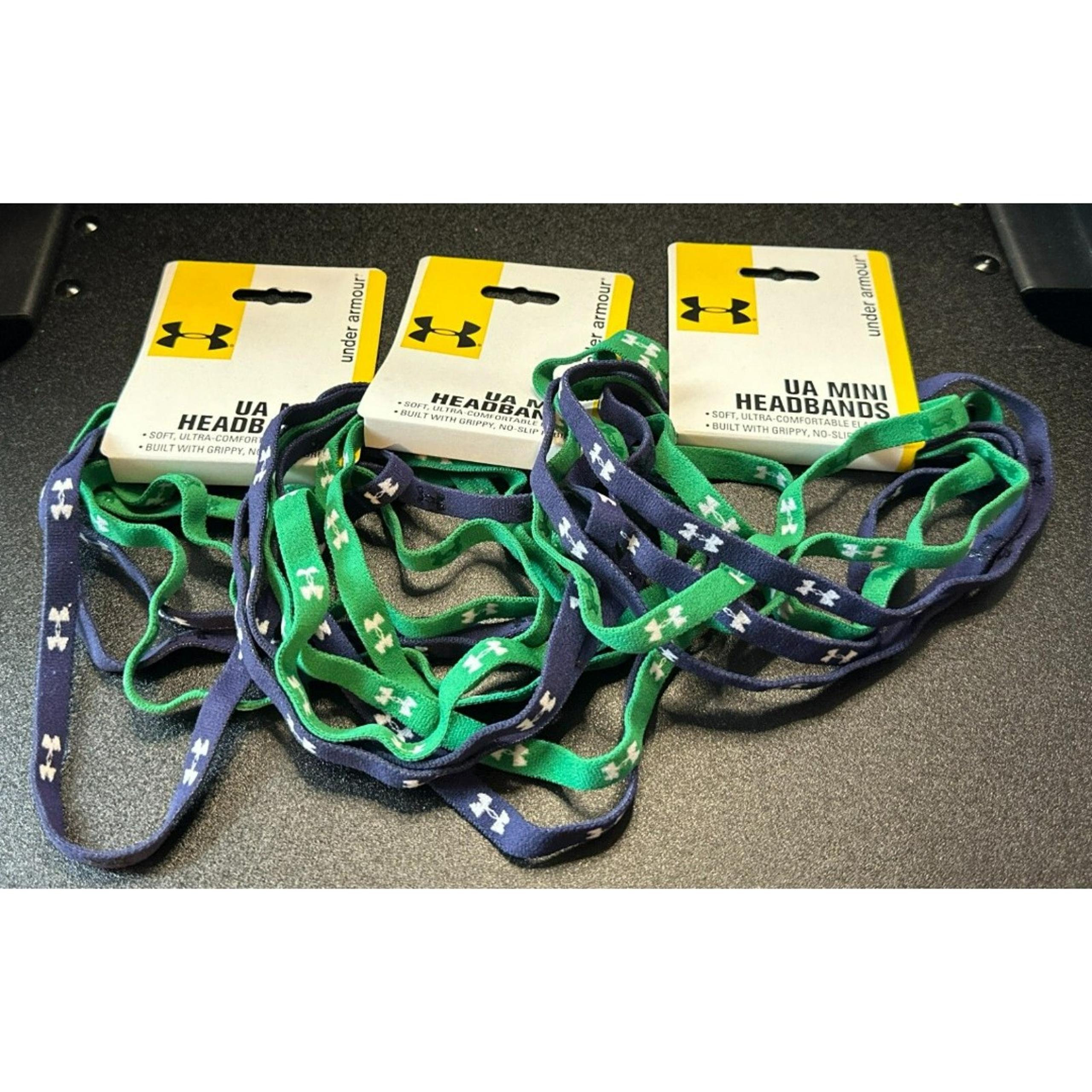 Lot of (3) 6 Pack Under Armour Mini Non-Slip Headbands Green/Blue - New w/ Tag