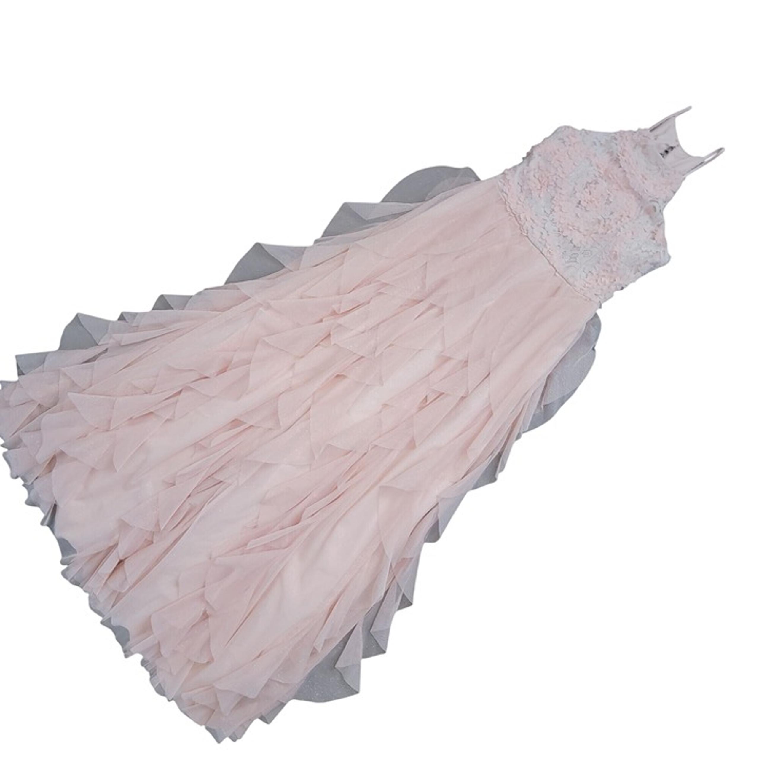 Teeze Me Long Tulle Gown Juniors 3 Sparkle 3D Ruffle Maxi Soft Pink Elegant Glam